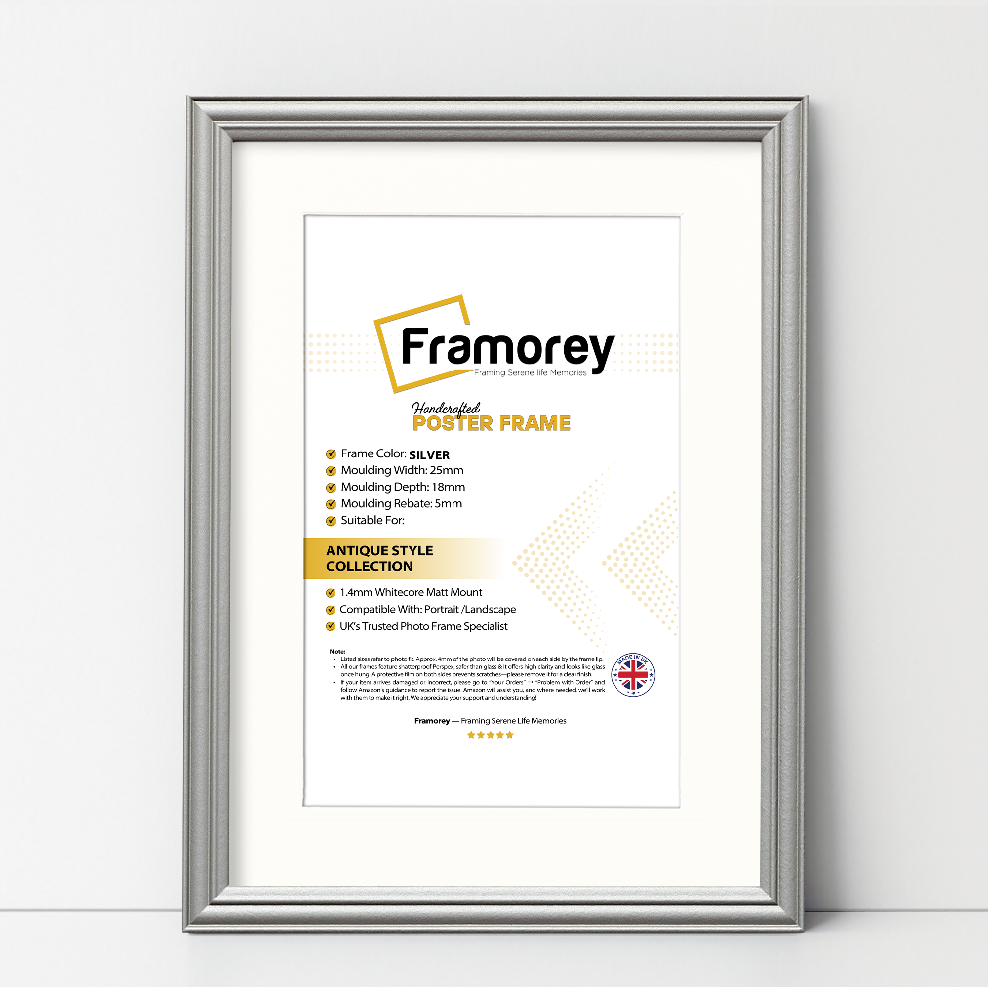 Antique Style Silver Picture Frame Wall Art Photo Frame With White Mount