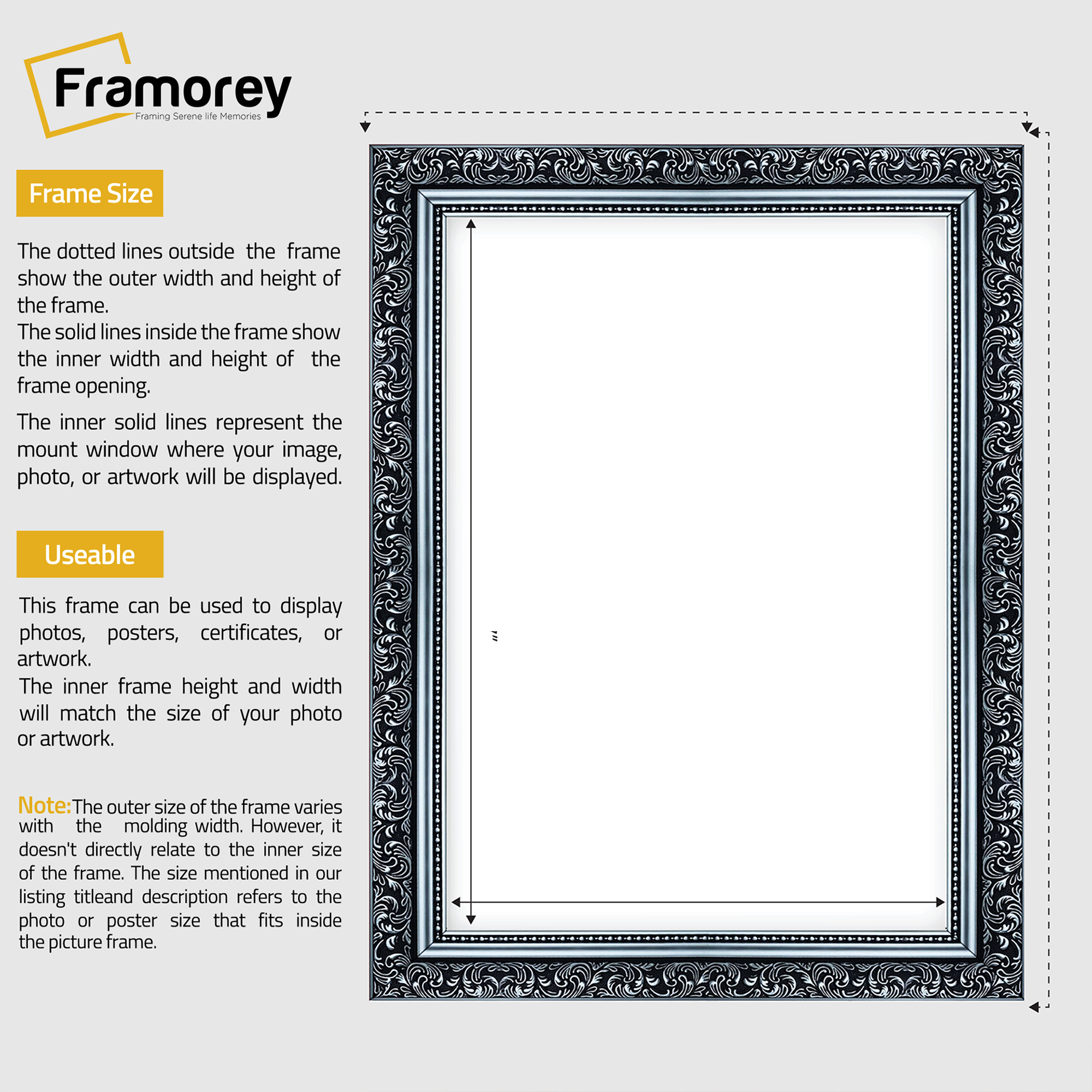 Silver Picture Frame Ornate Photo Frame Traditional Dahlia Poster Frame