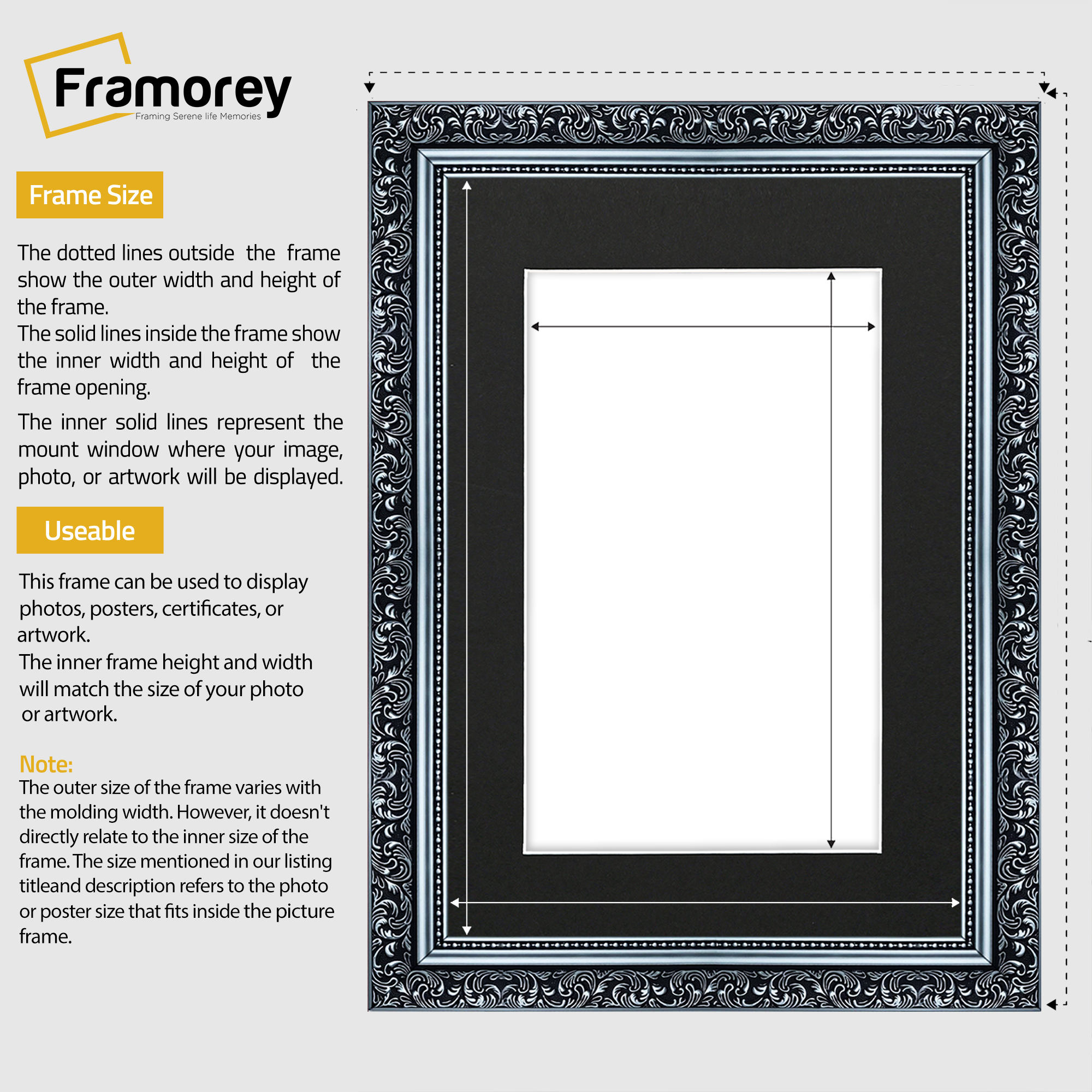 Silver Picture Frame Ornate Traditional Dahlia Photo Frame With Black Mount
