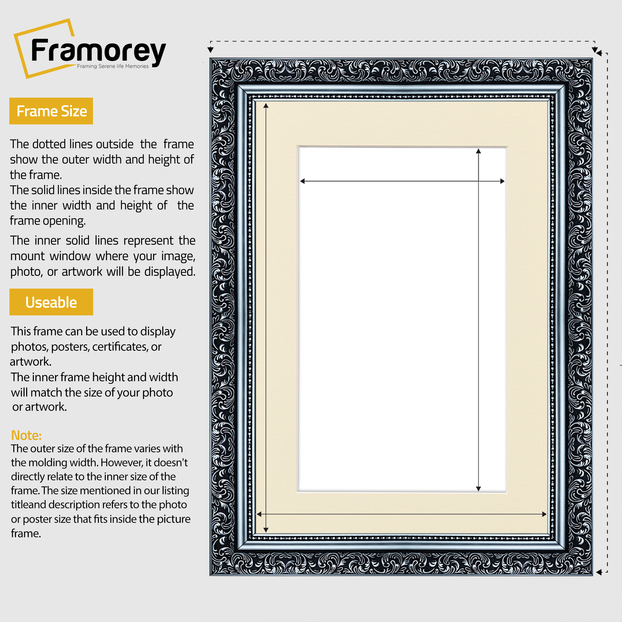 Silver Picture Frame Ornate Traditional Dahlia Poster Frame With Ivory Mount