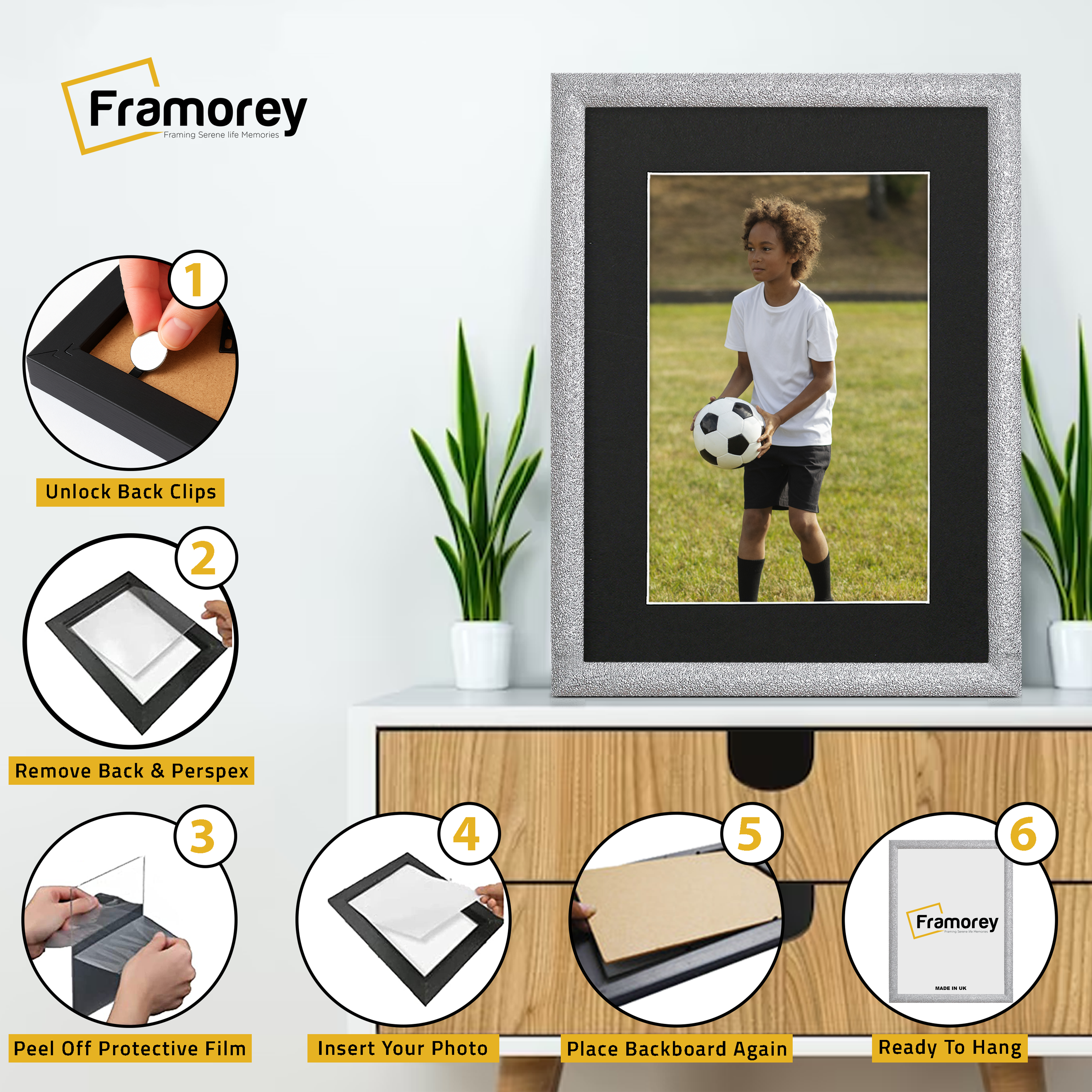 Glitter Sparkle Silver Picture Frame Photo Print Frame With Black Mount