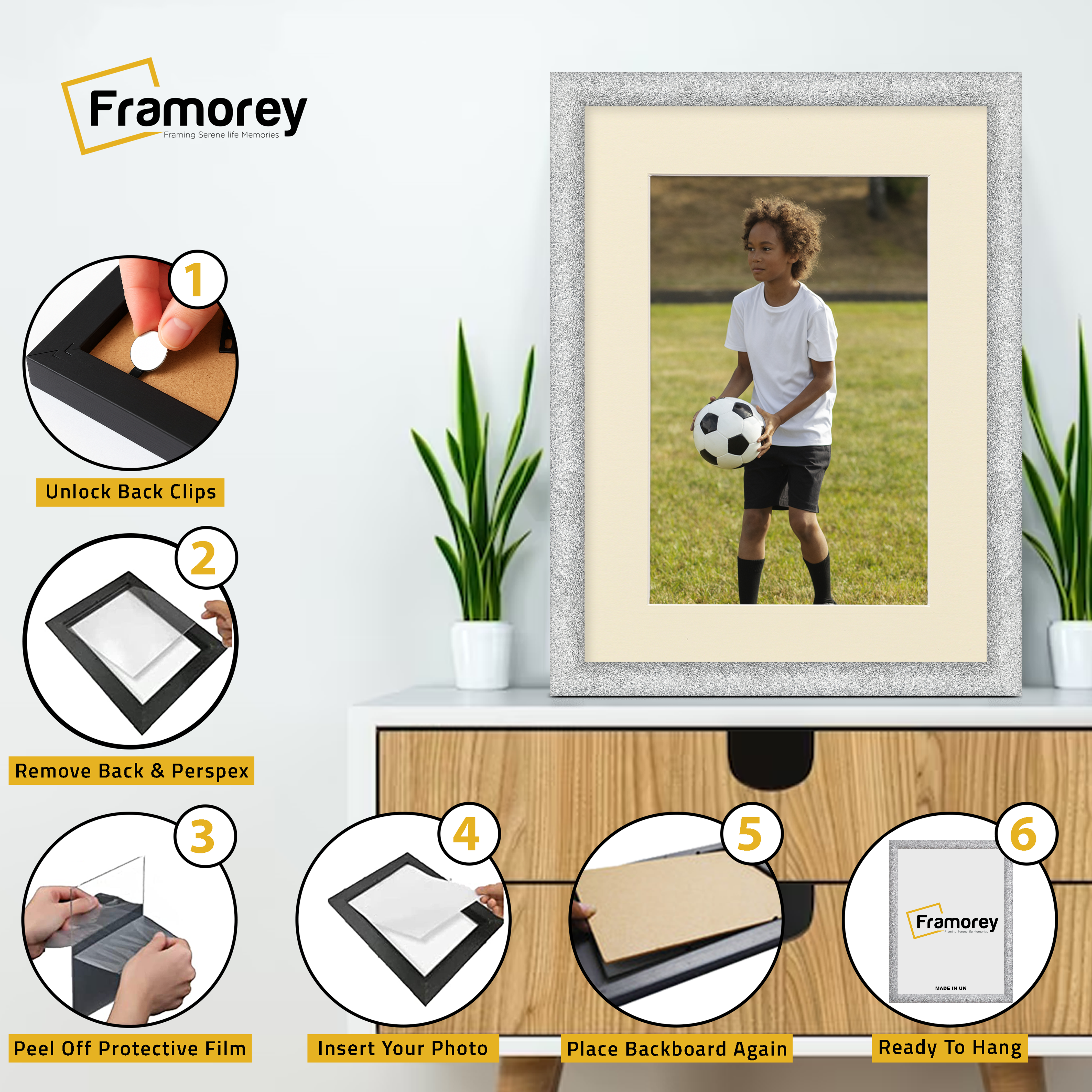 Glitter Sparkle Silver Picture Frame Photo Print Frame With Ivory Mount