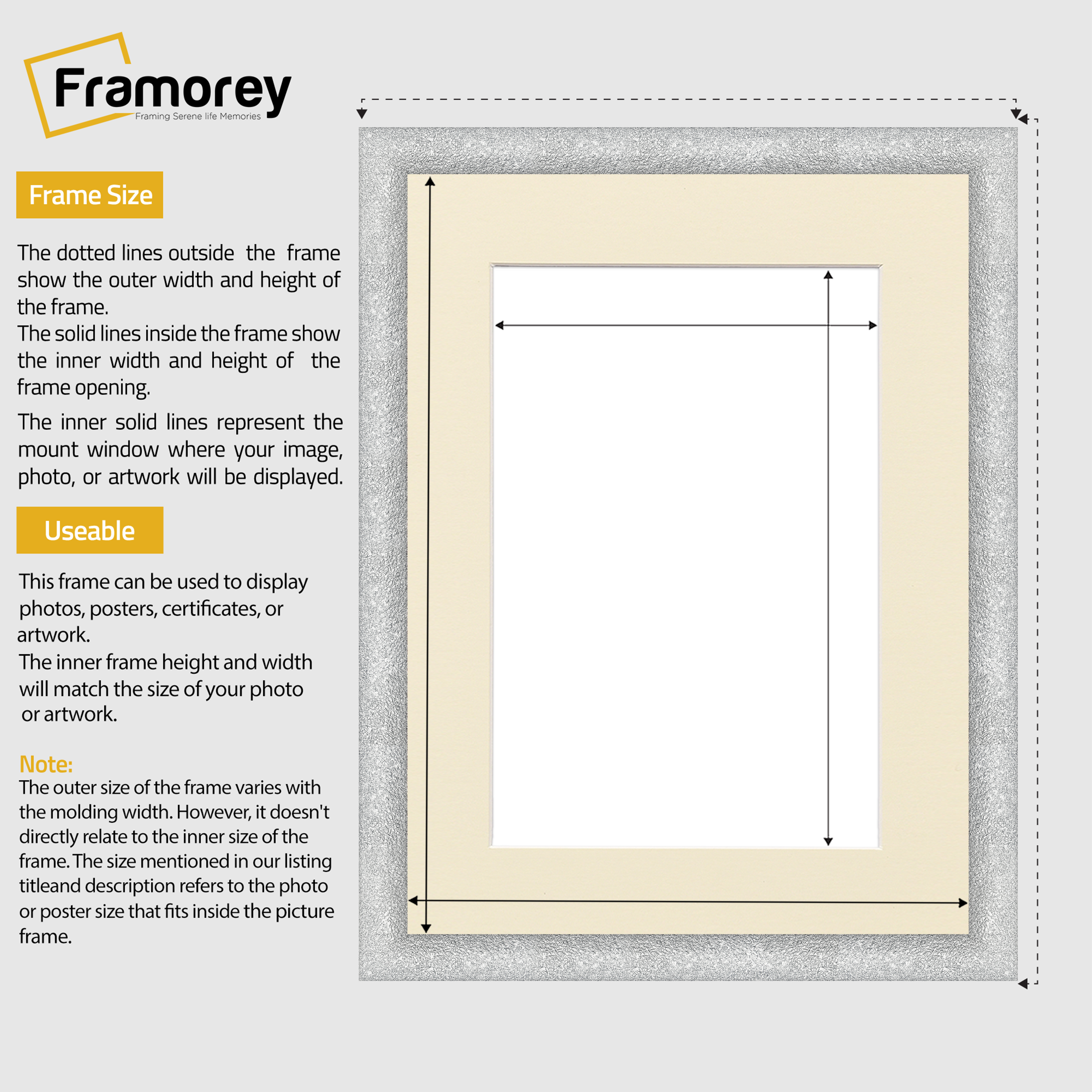 Glitter Sparkle Silver Picture Frame Photo Print Frame With Ivory Mount