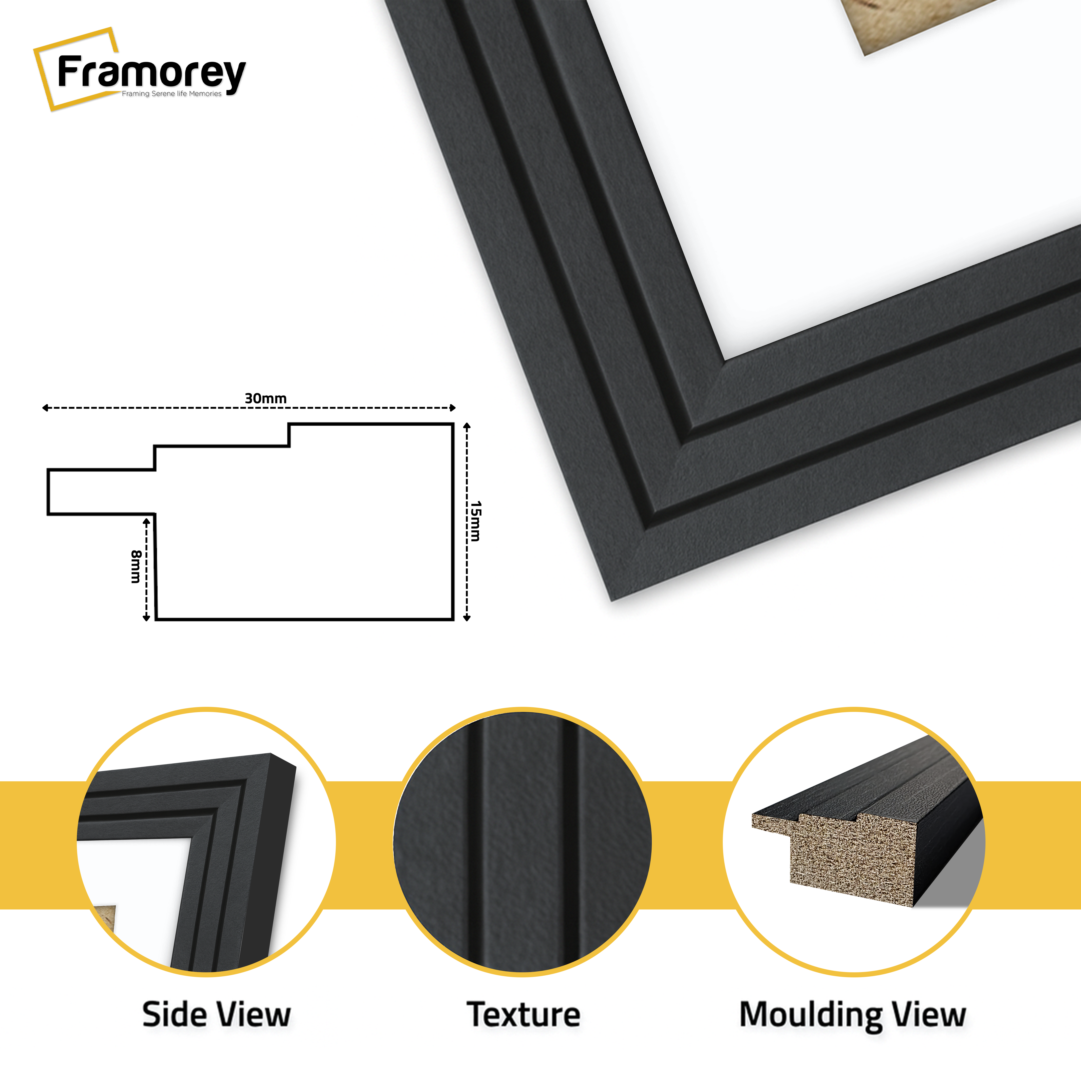 Step Style Black Picture Frame Wall Art Poster Frame With White Mount