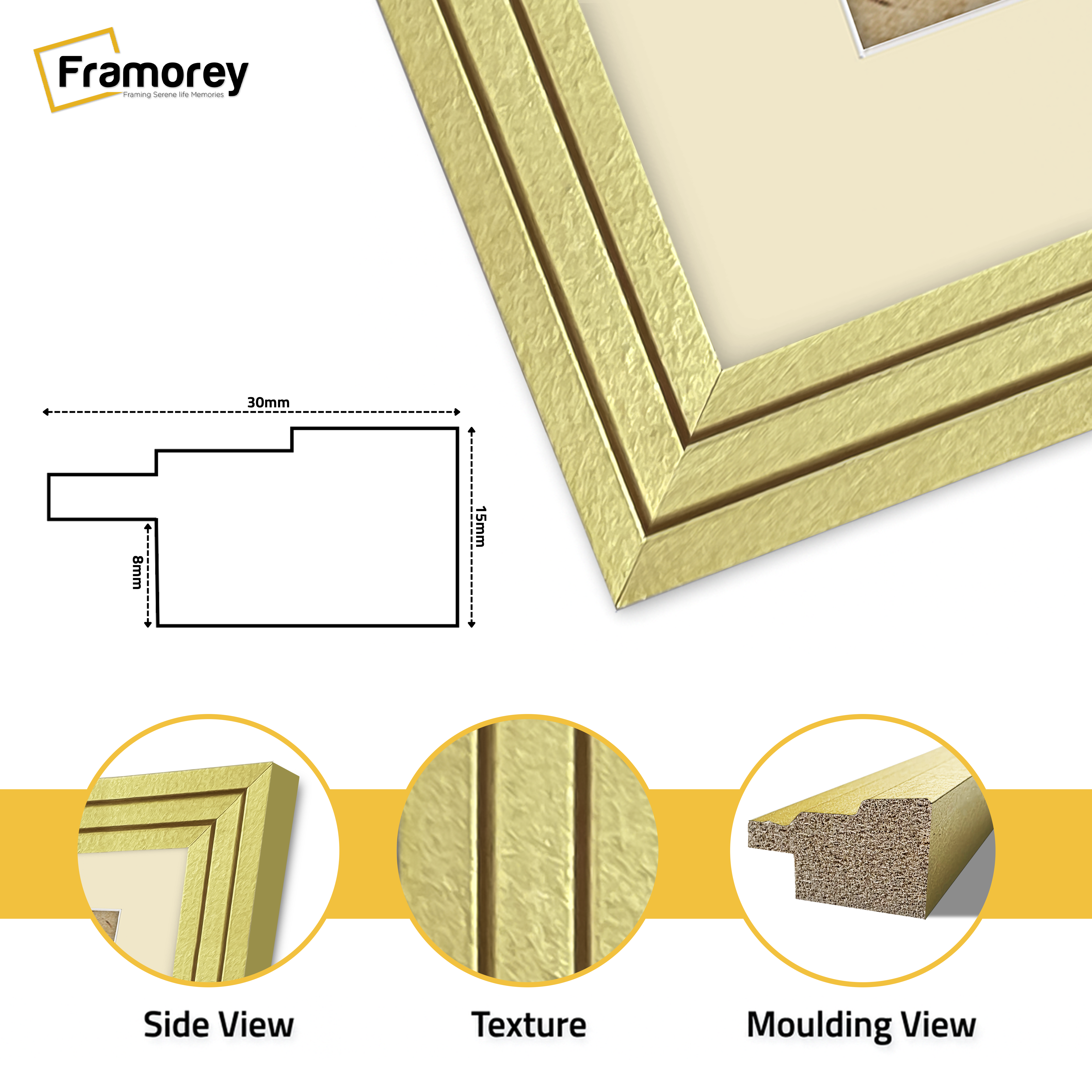 Step Style Gold Picture Frame Wall Art Poster Frame With Ivory Mount