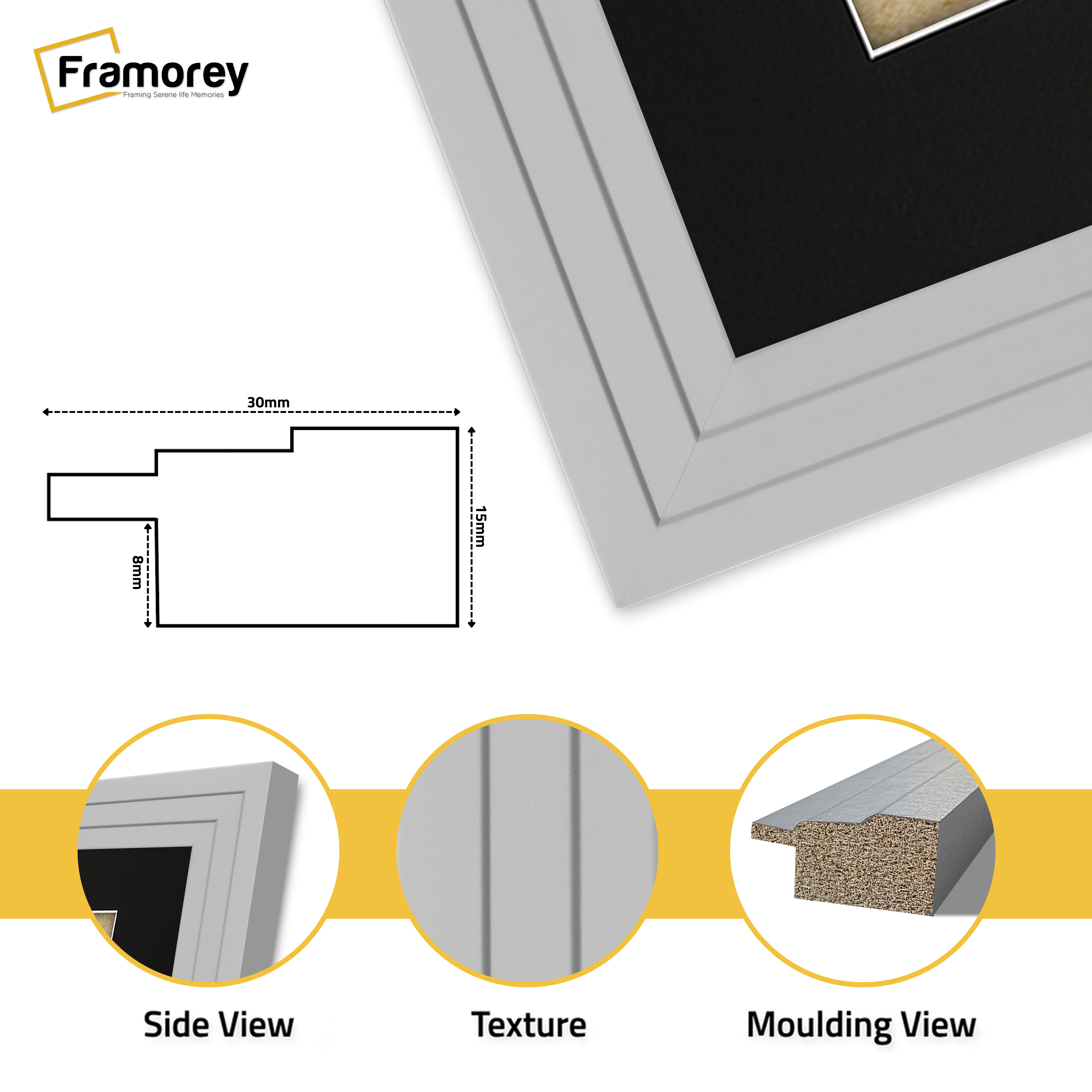 Step Style Grey Picture Frame Wall Art Poster Frame With Black Mount