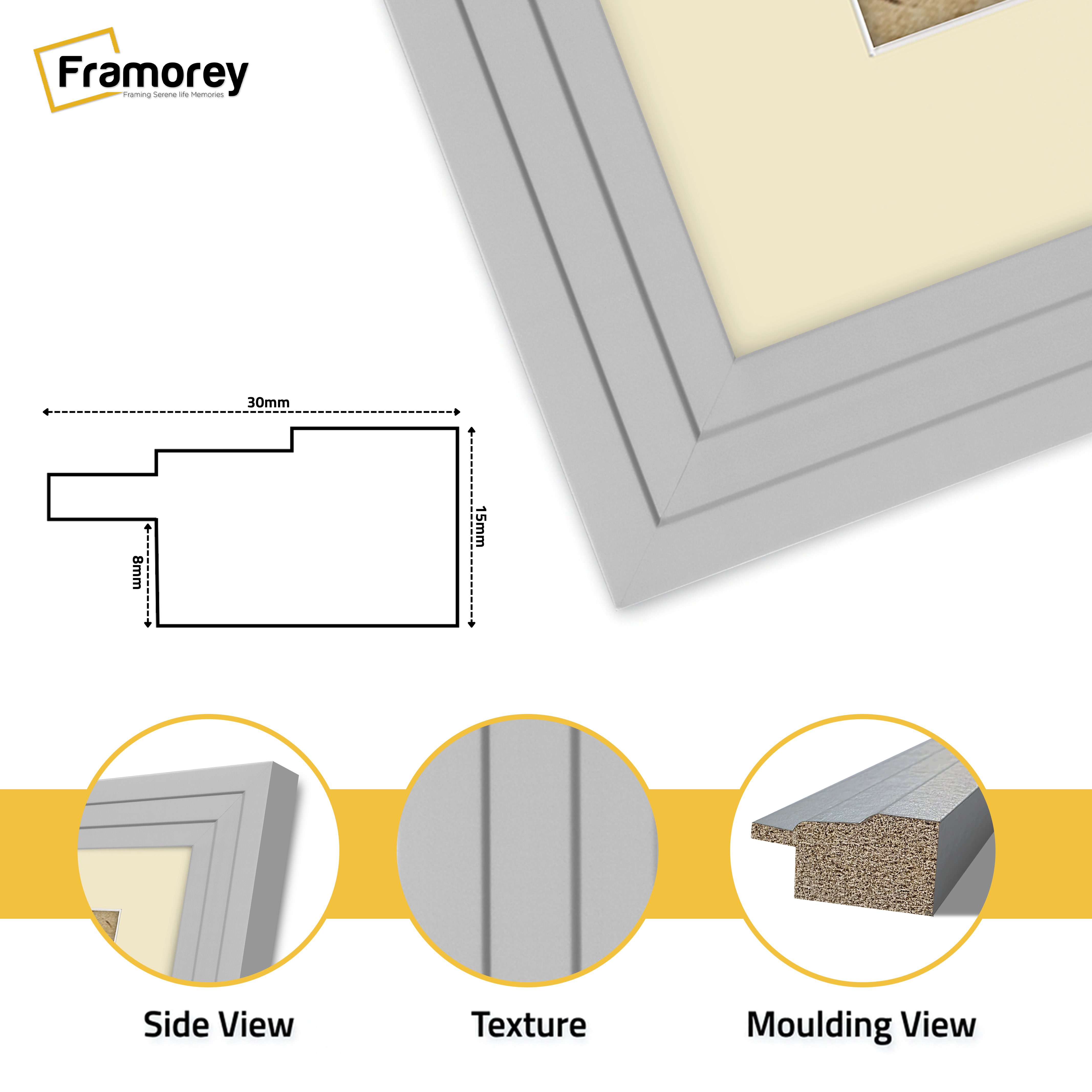 Step Style Grey Picture Frame Wall Art Poster Frame With Ivory Mount