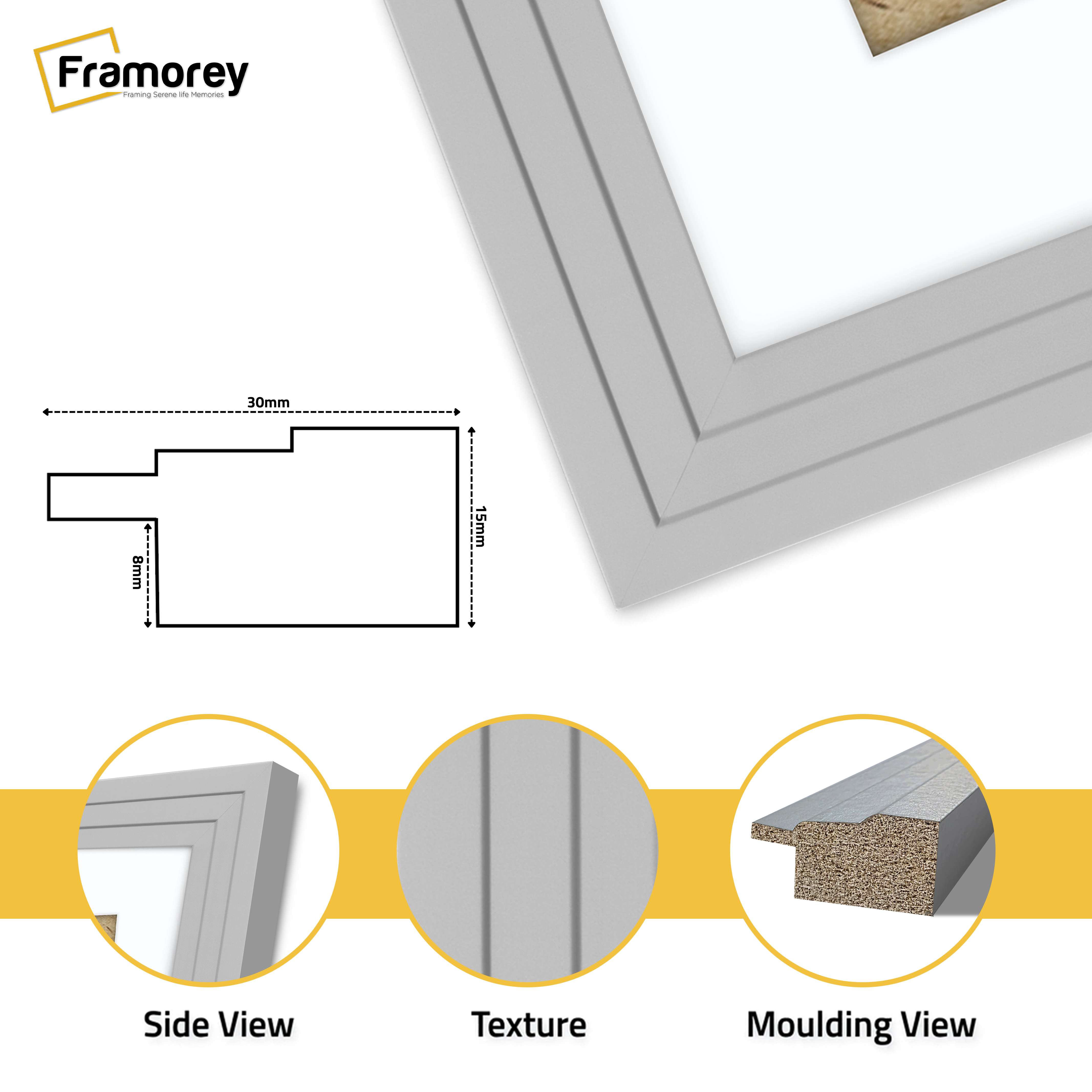 Step Style Grey Picture Frame Wall Art Poster Frame With White Mount