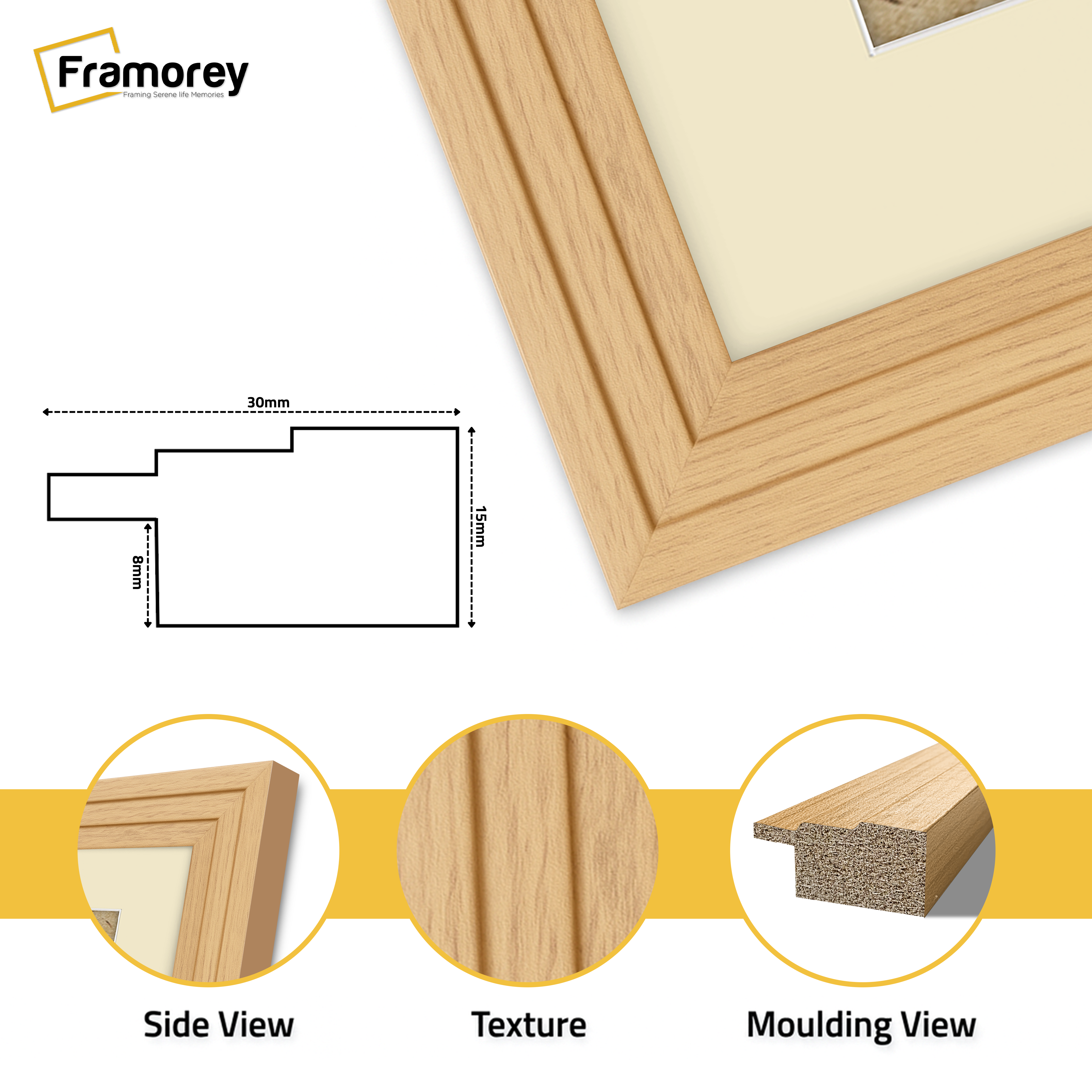 Step Style Oak Picture Frame Wall Art Poster Frame With Ivory Mount