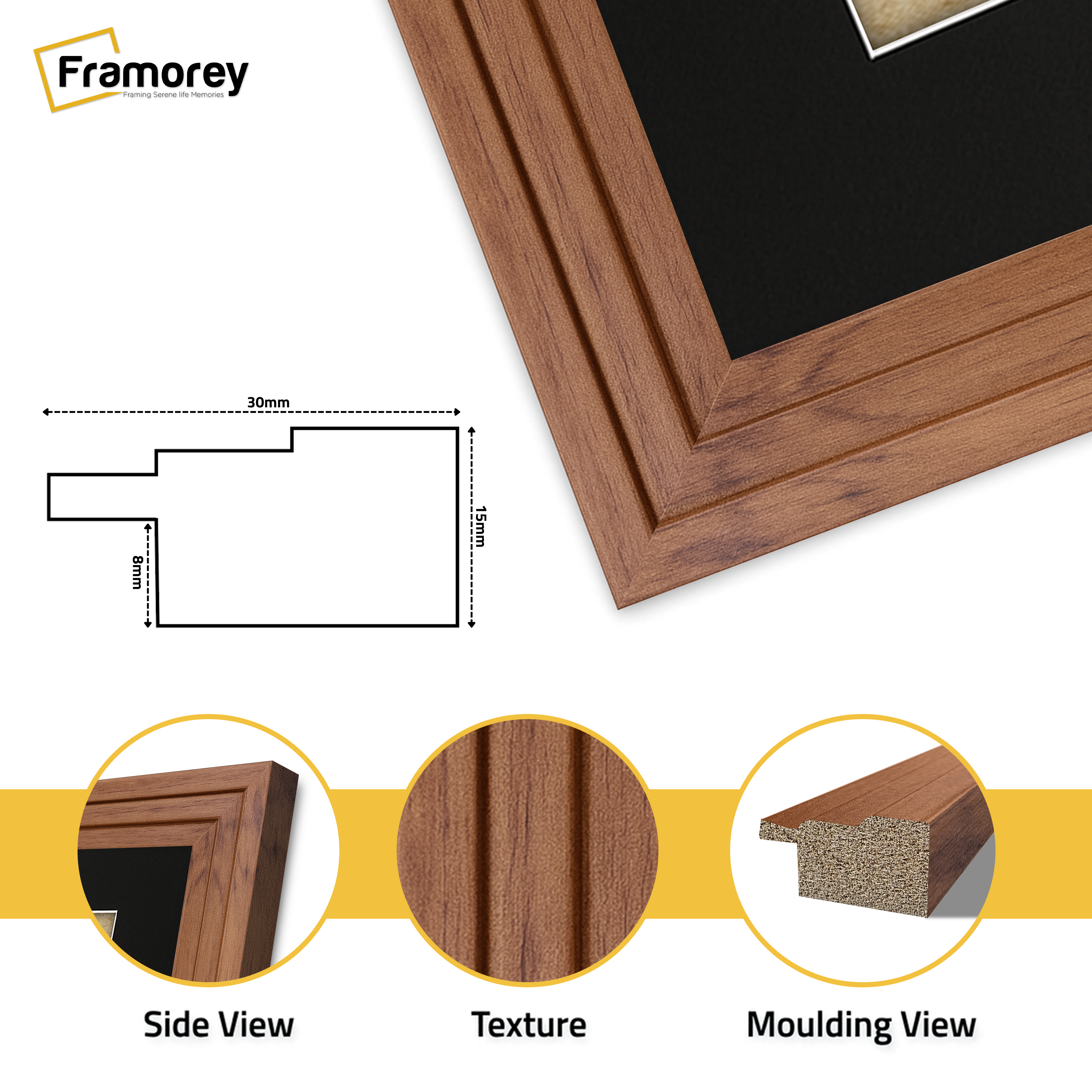 Step Style Walnut Picture Frame Wall Art Poster Frame With Black Mount