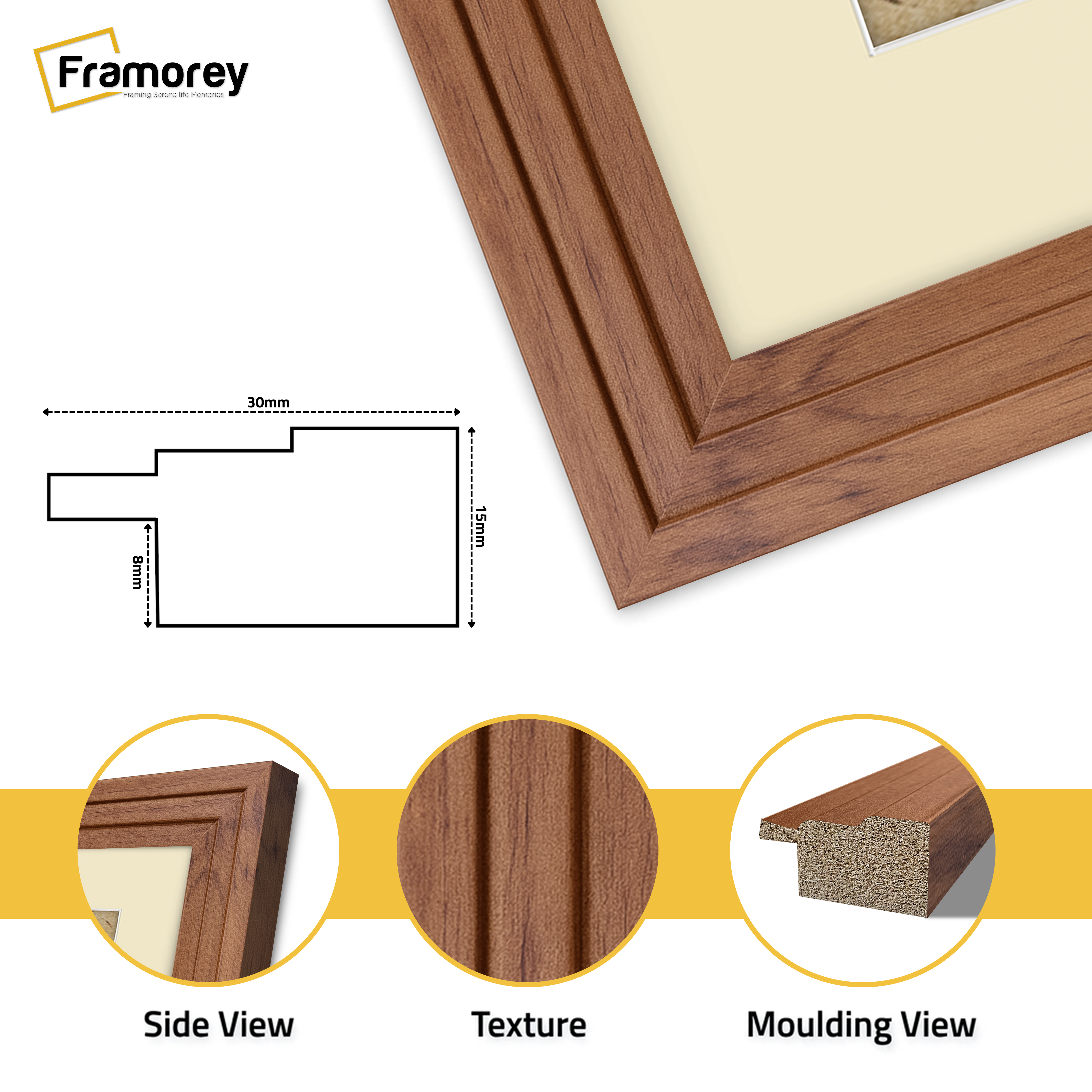 Step Style Walnut Picture Frame Wall Art Poster Frame With Ivory Mount