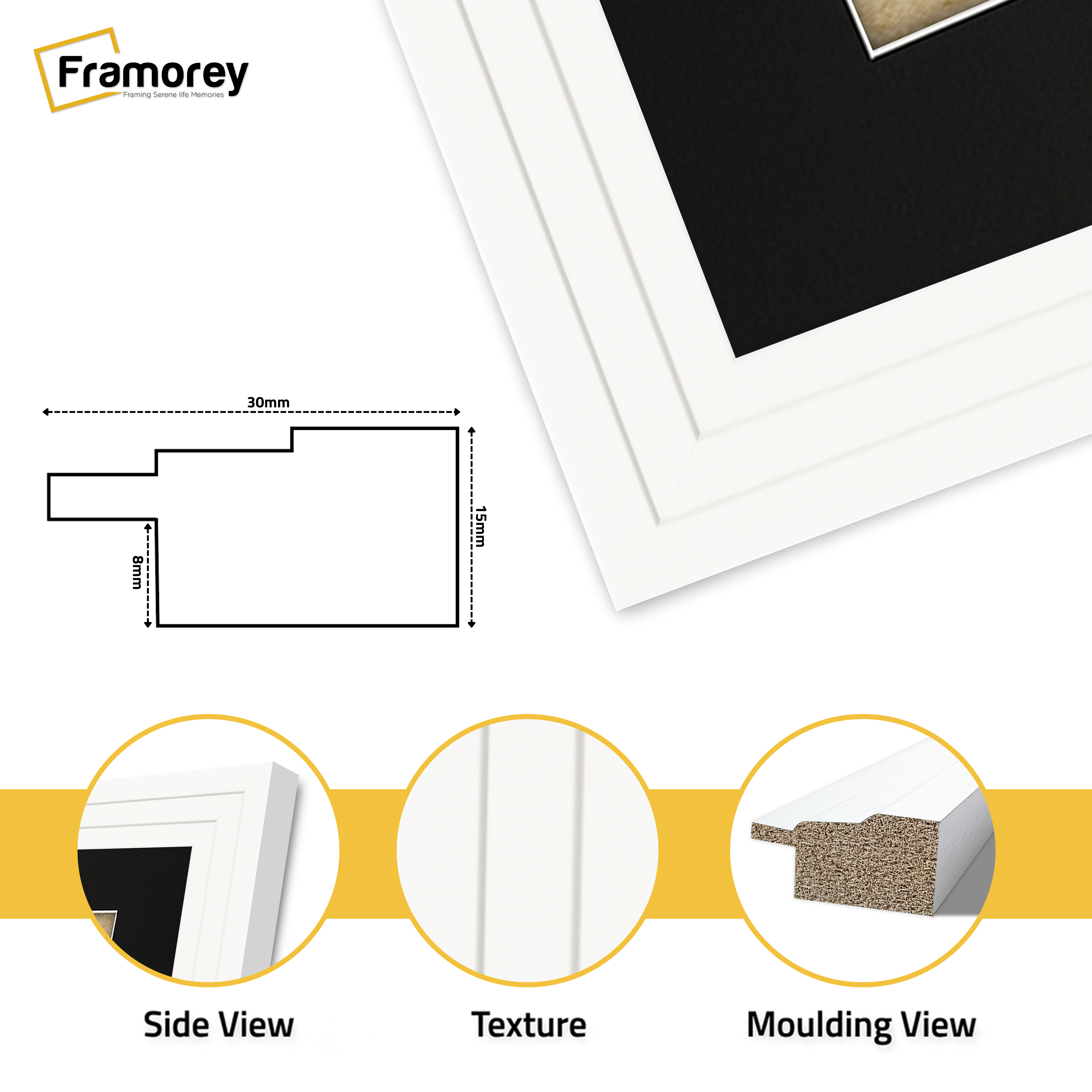 Step Style White Picture Frame Wall Art Poster Frame With Black Mount