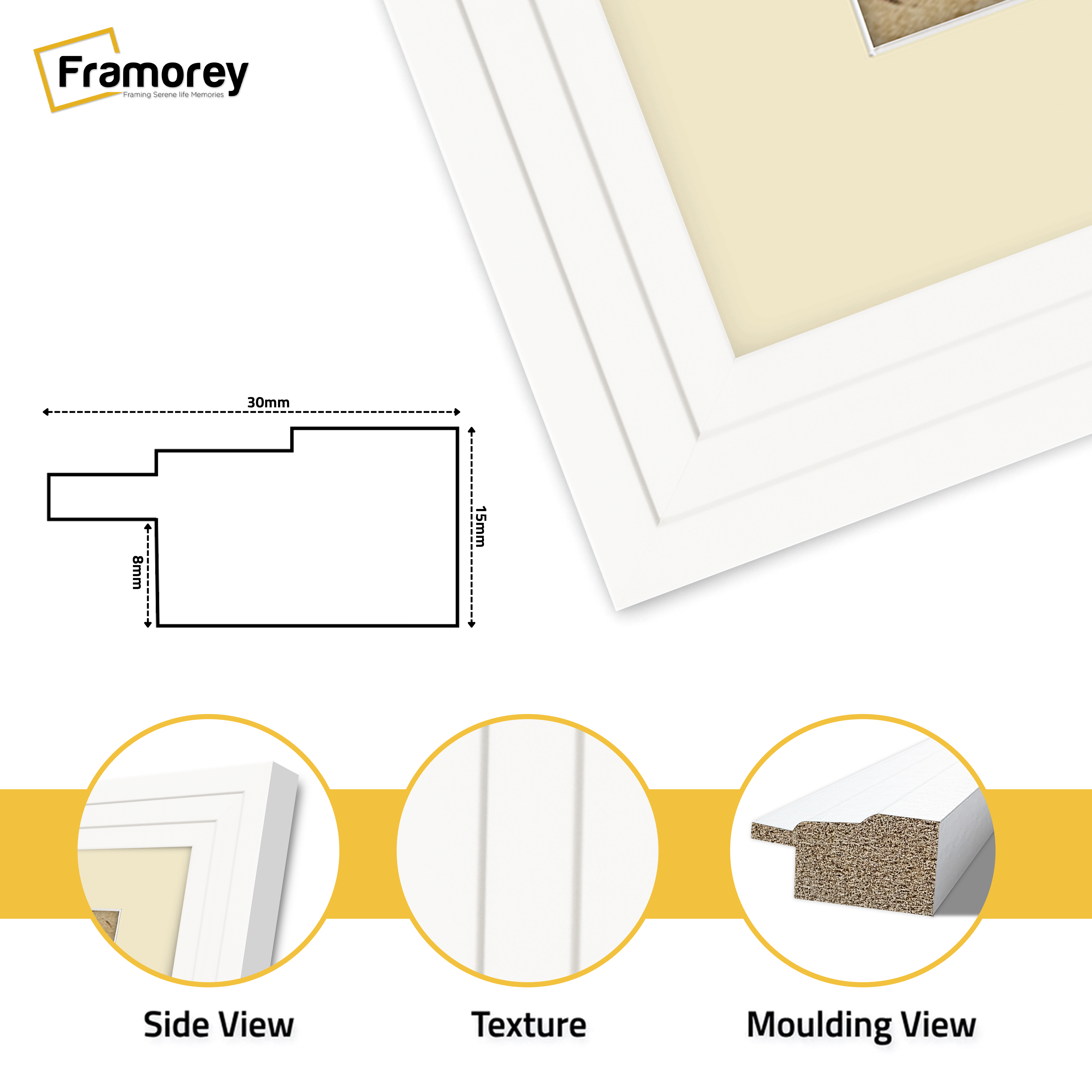 Step Style White Picture Frame Wall Art Poster Frame With Ivory Mount