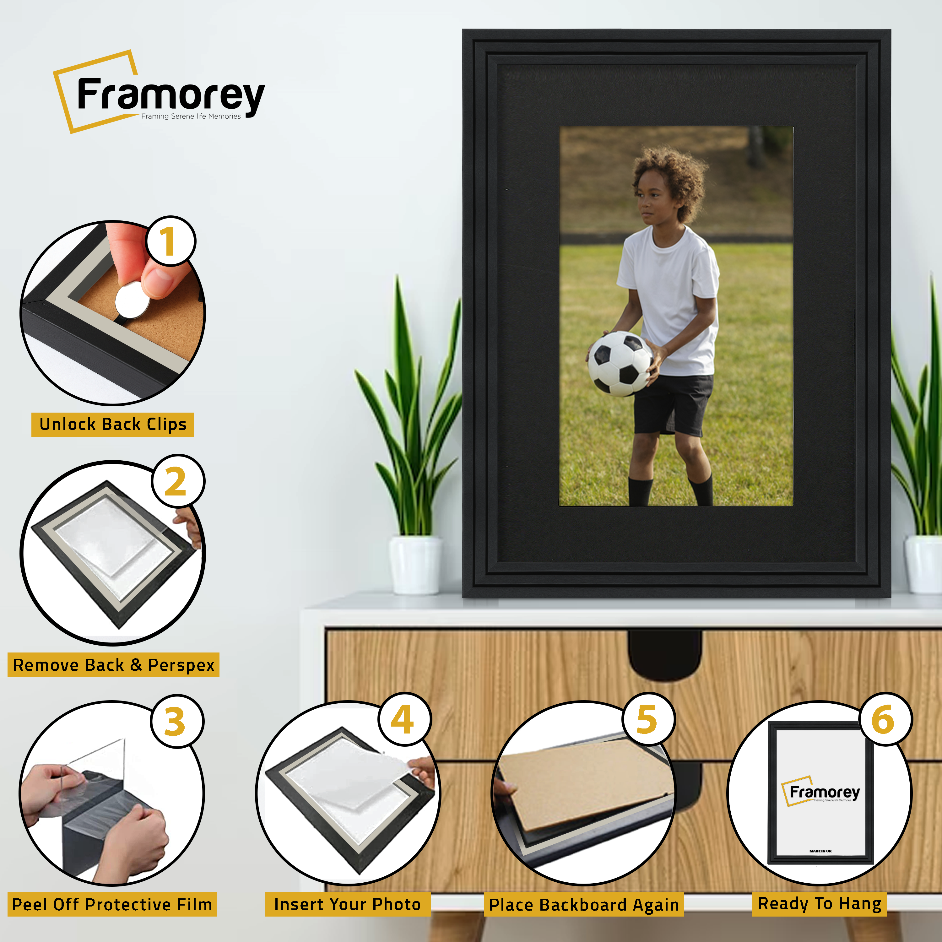 Step Style Black Picture Frame Wall Art Poster Frame With Black Mount