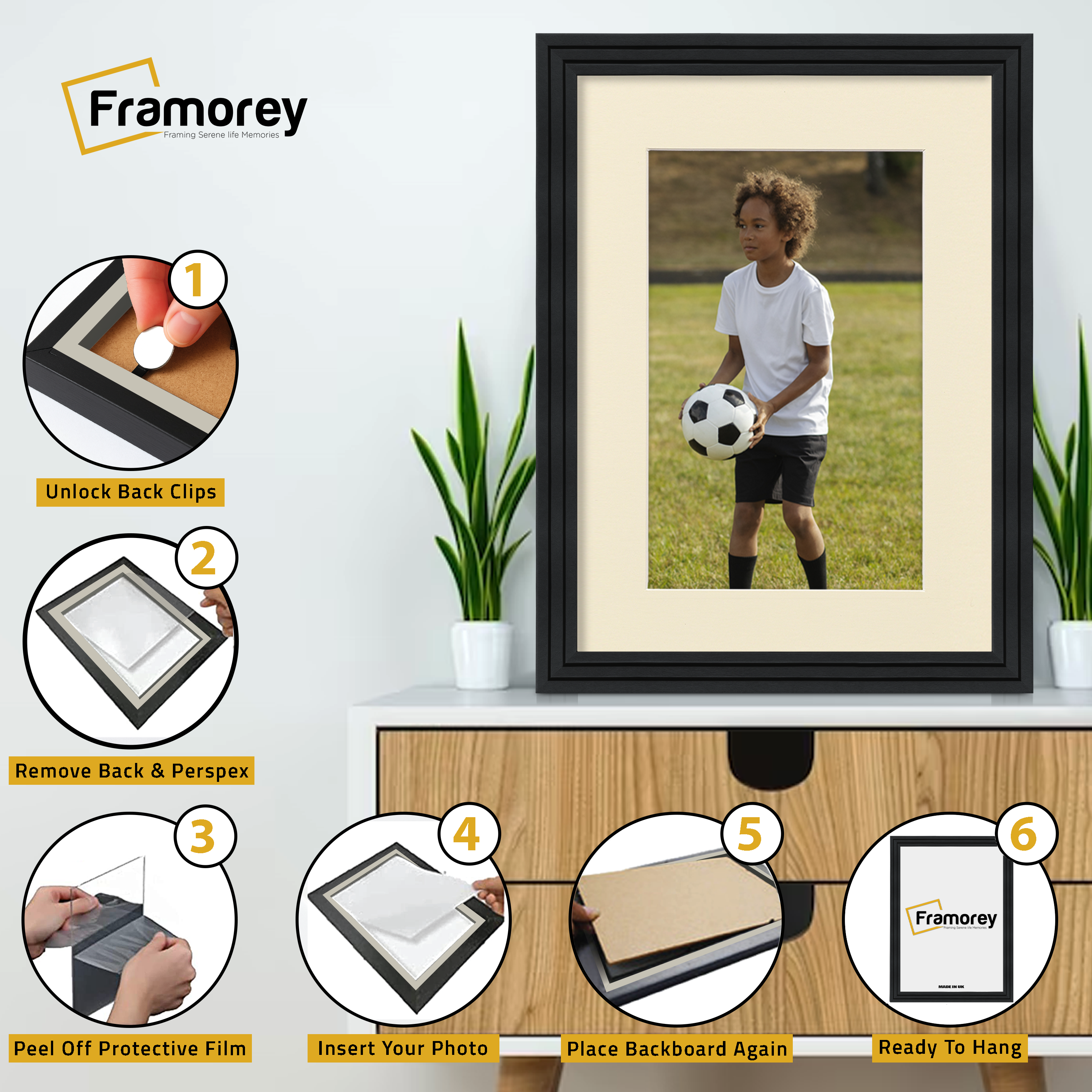 Step Style Black Picture Frame Wall Art Poster Frame With Ivory Mount