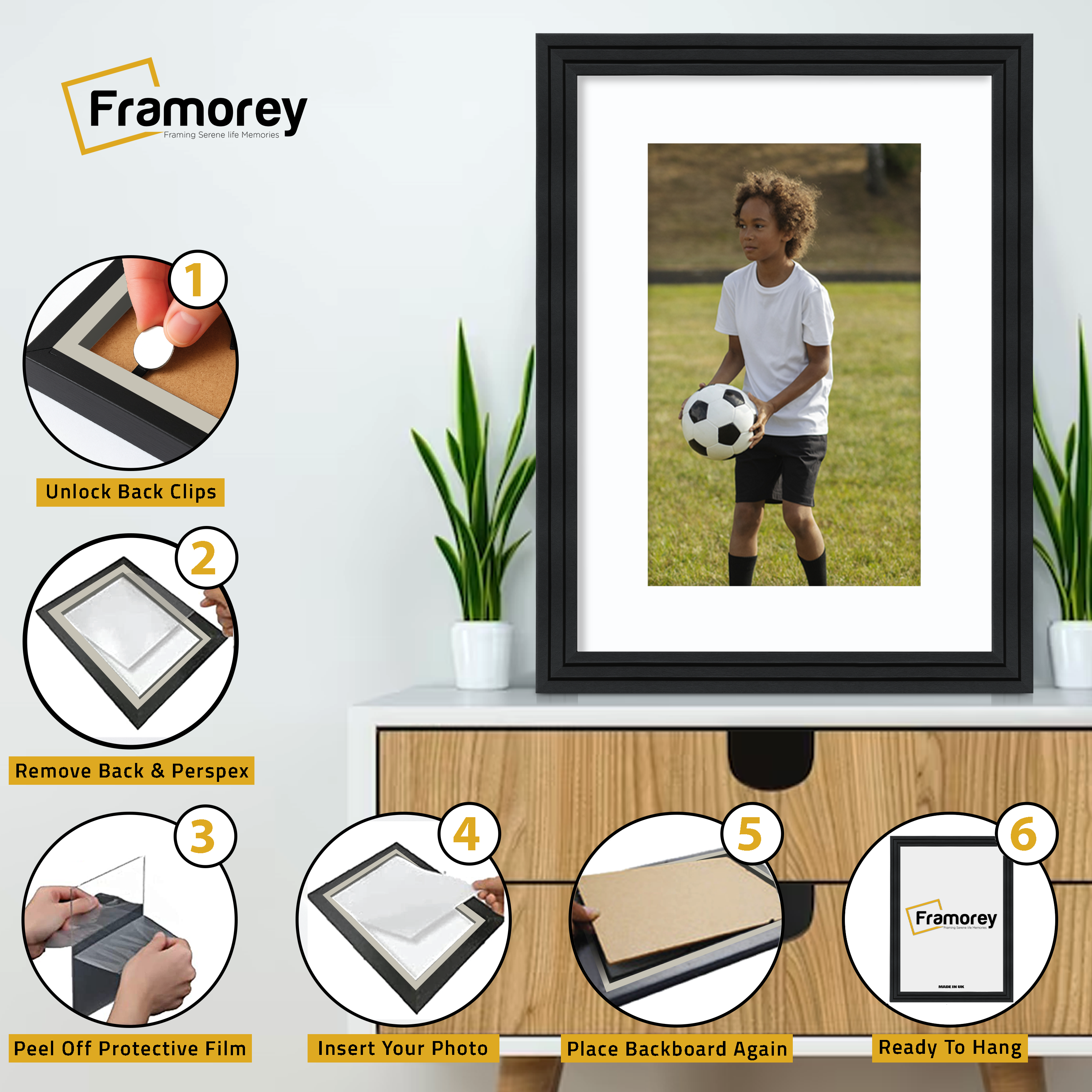 Step Style Black Picture Frame Wall Art Poster Frame With White Mount