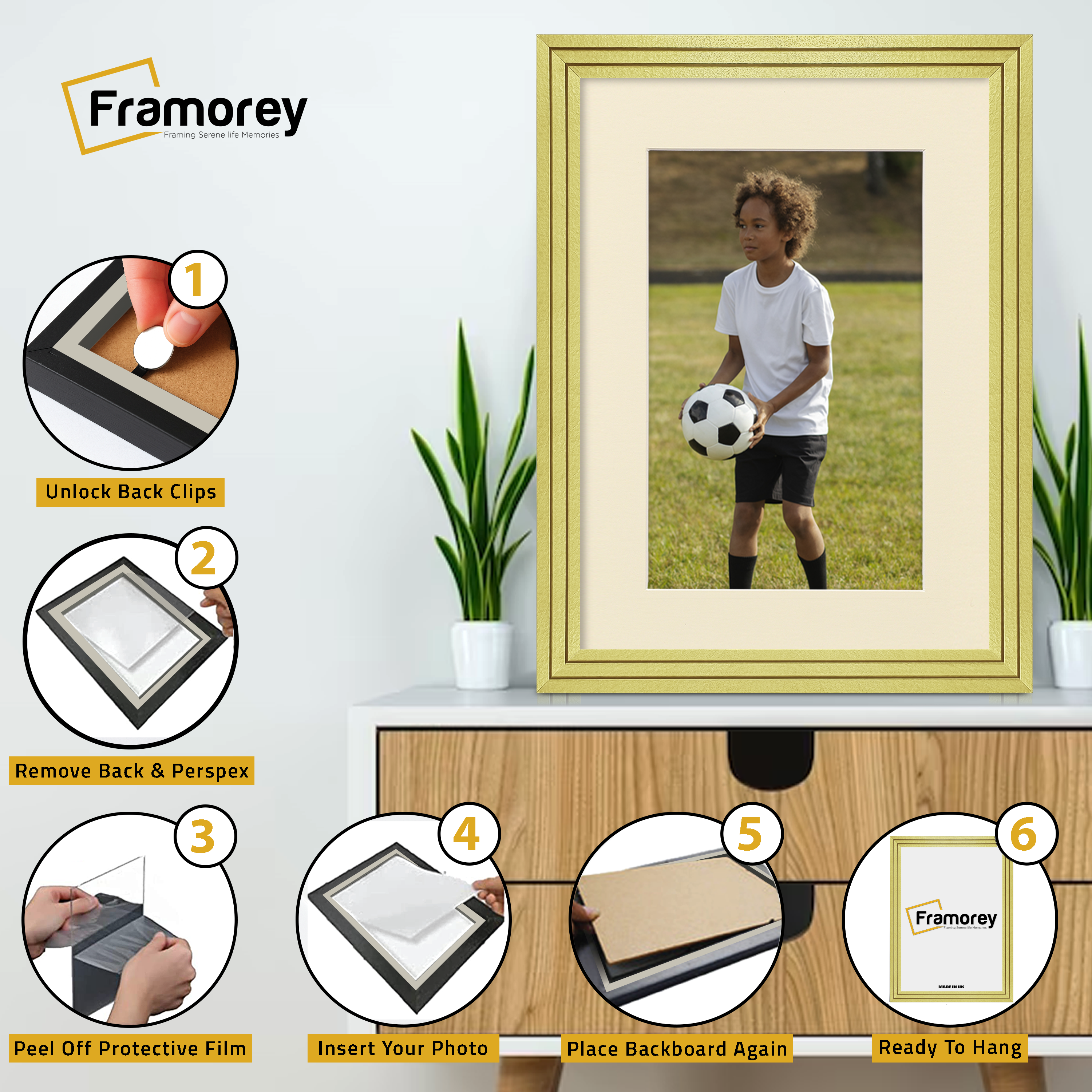 Step Style Gold Picture Frame Wall Art Poster Frame With Ivory Mount