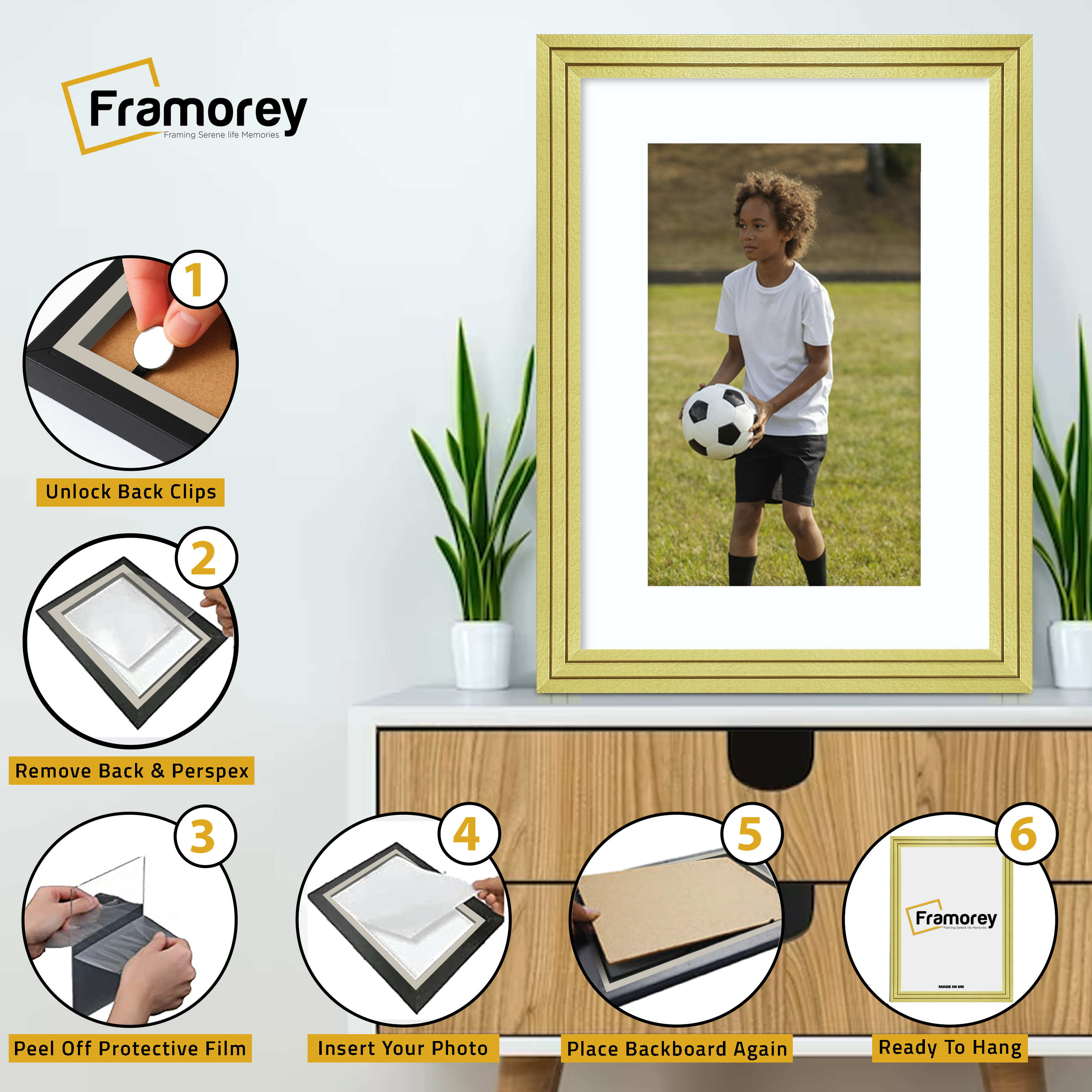 Step Style Gold Picture Frame Wall Art Poster Frame With White Mount