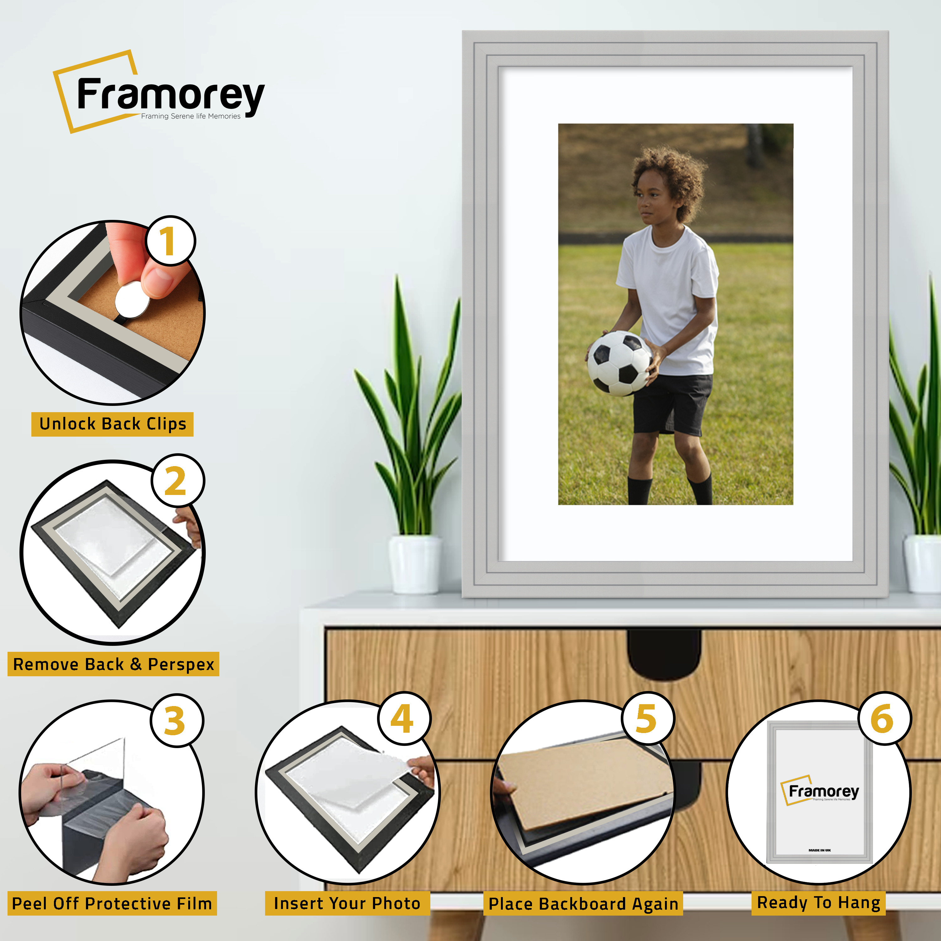 Step Style Grey Picture Frame Wall Art Poster Frame With White Mount