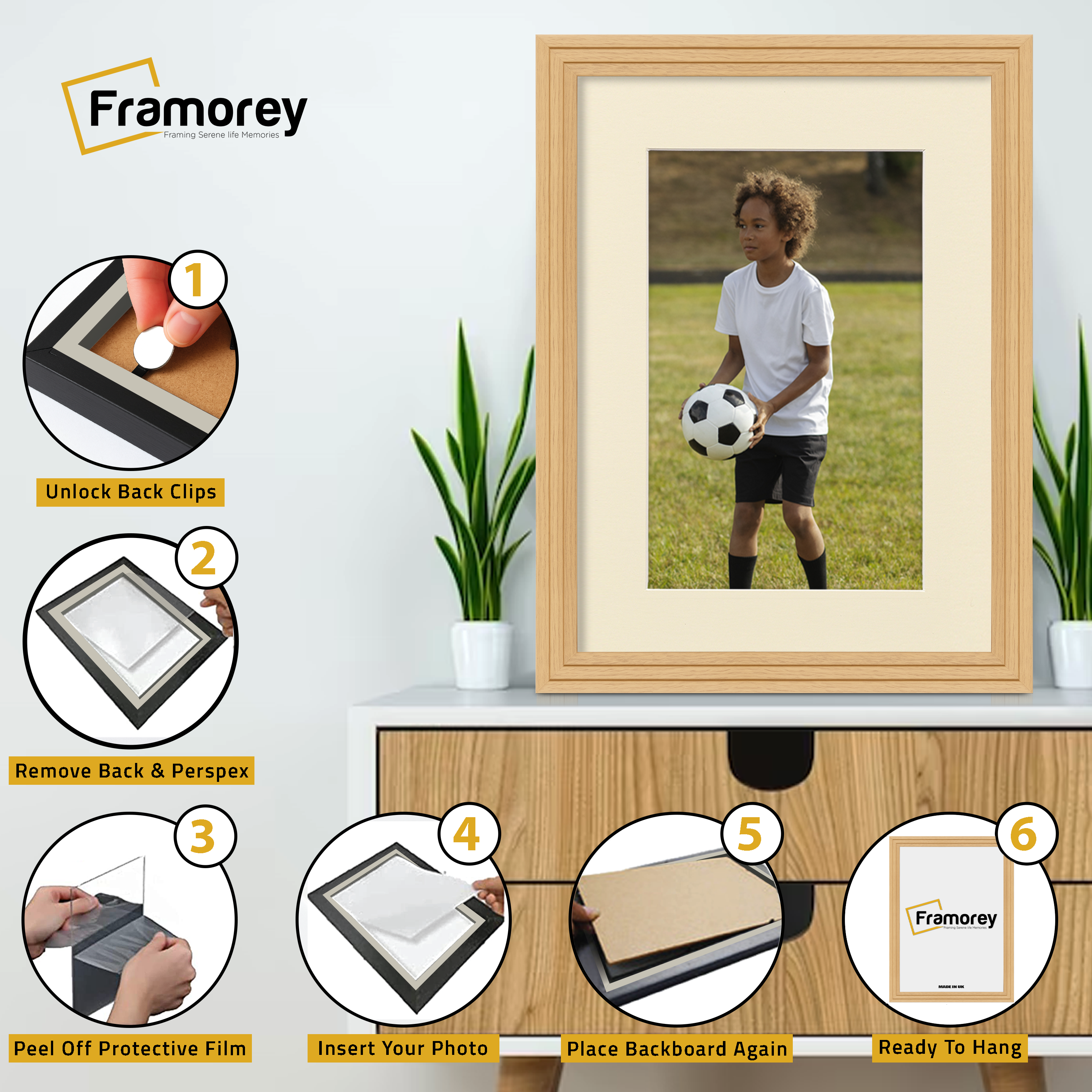 Step Style Oak Picture Frame Wall Art Poster Frame With Ivory Mount