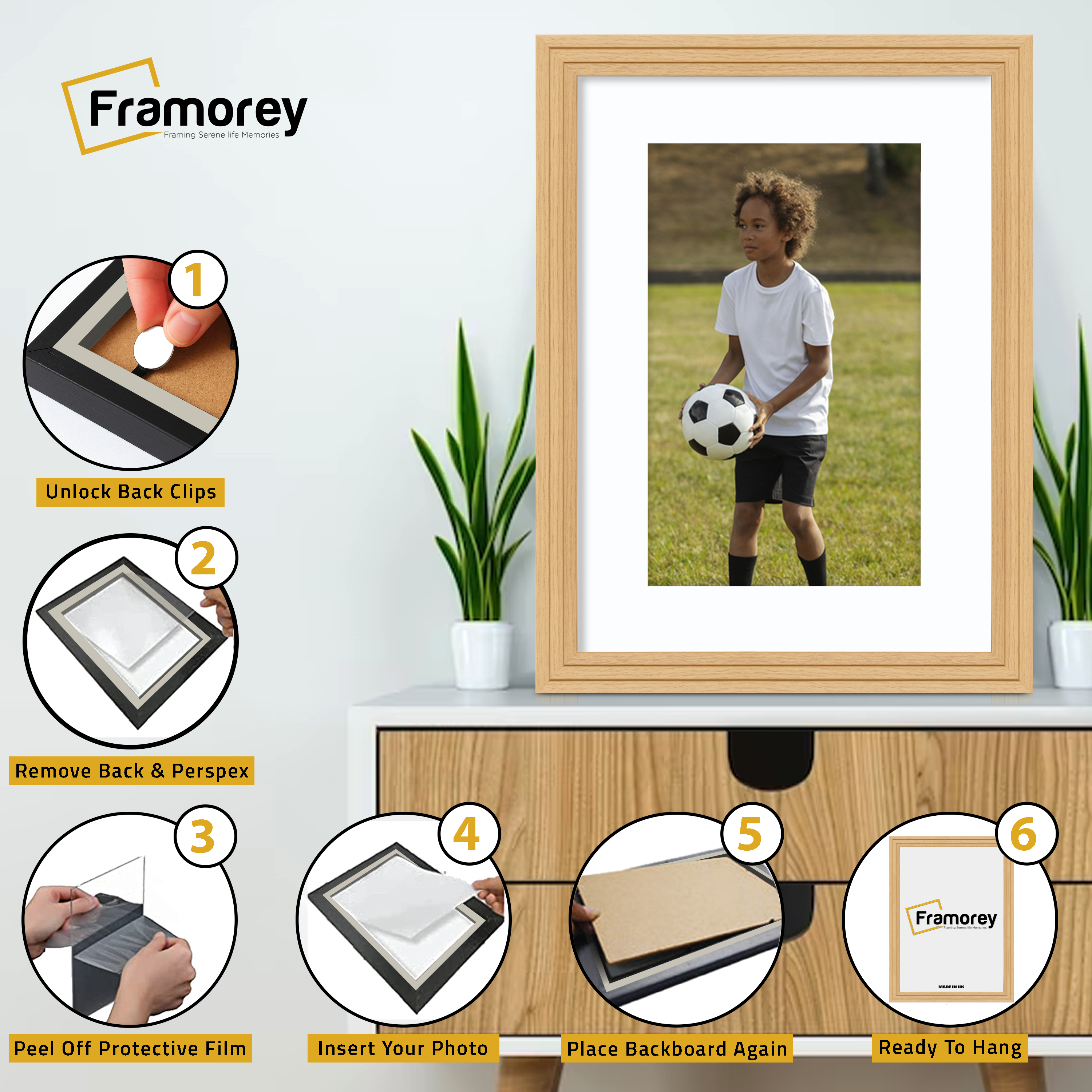 Step Style Oak Picture Frame Wall Art Poster Frame With White Mount