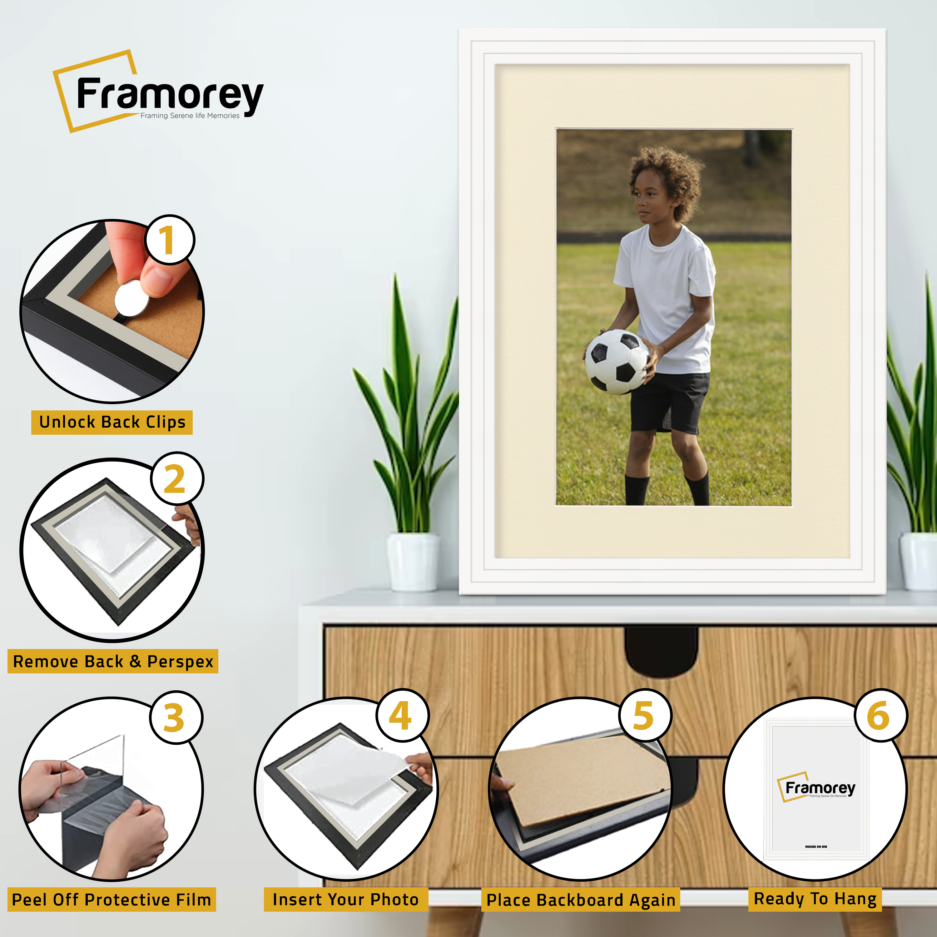 Step Style White Picture Frame Wall Art Poster Frame With Ivory Mount