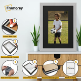 Step-by-step guide showing how to insert a photo into a Grey picture frame With Black Mount