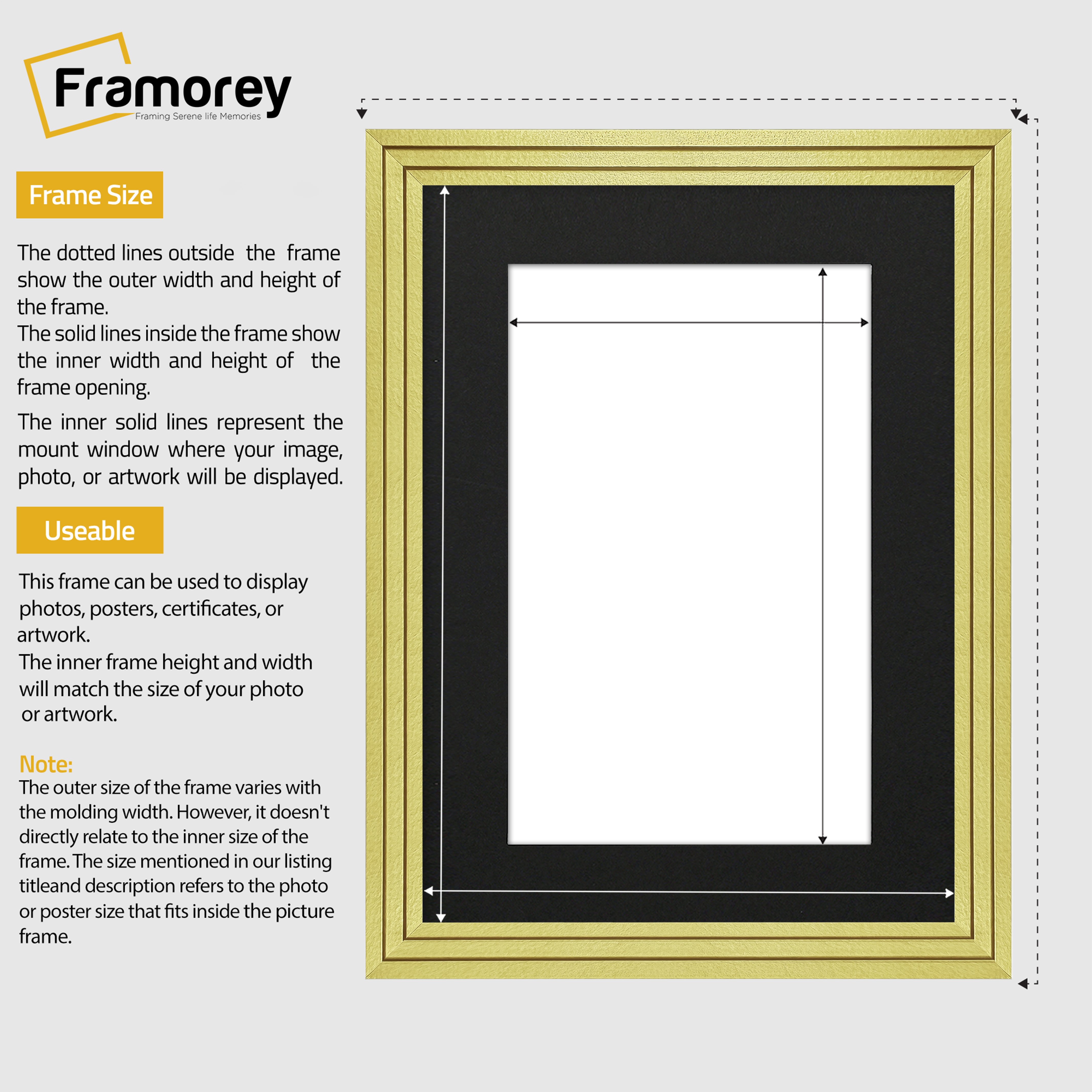 Step Style Gold Picture Frame Wall Art Poster Frame With Black Mount