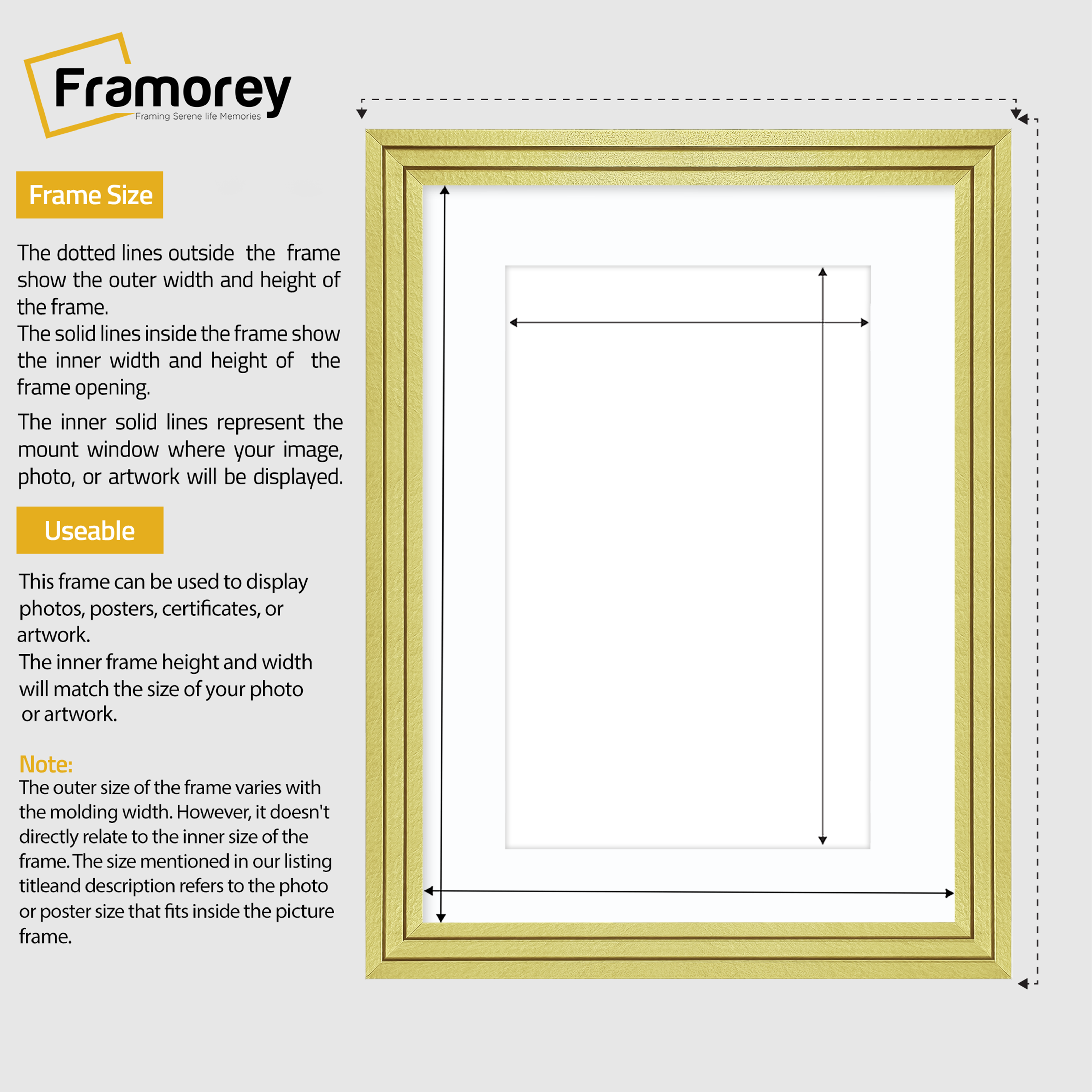 Step Style Gold Picture Frame Wall Art Poster Frame With White Mount