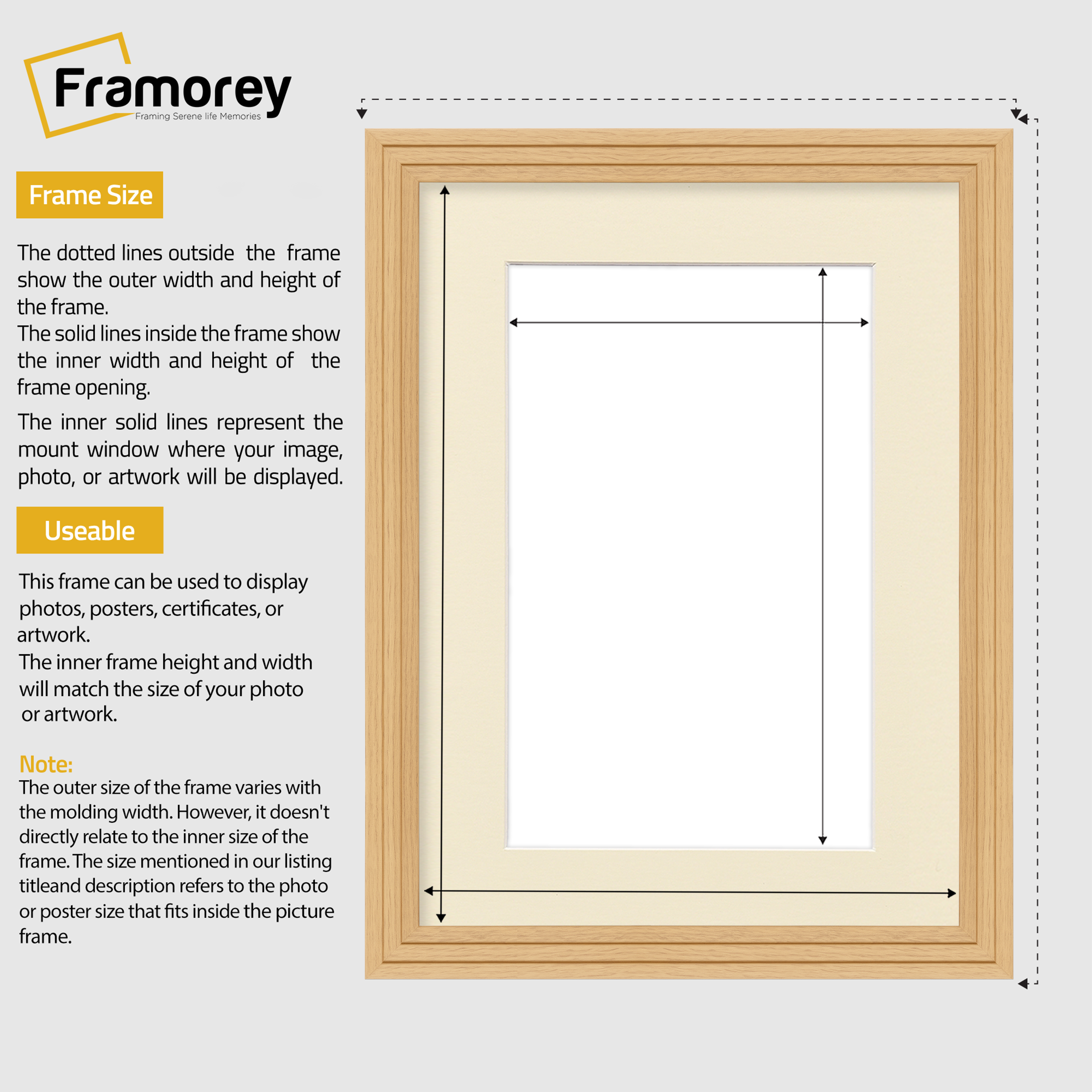Step Style Oak Picture Frame Wall Art Poster Frame With Ivory Mount
