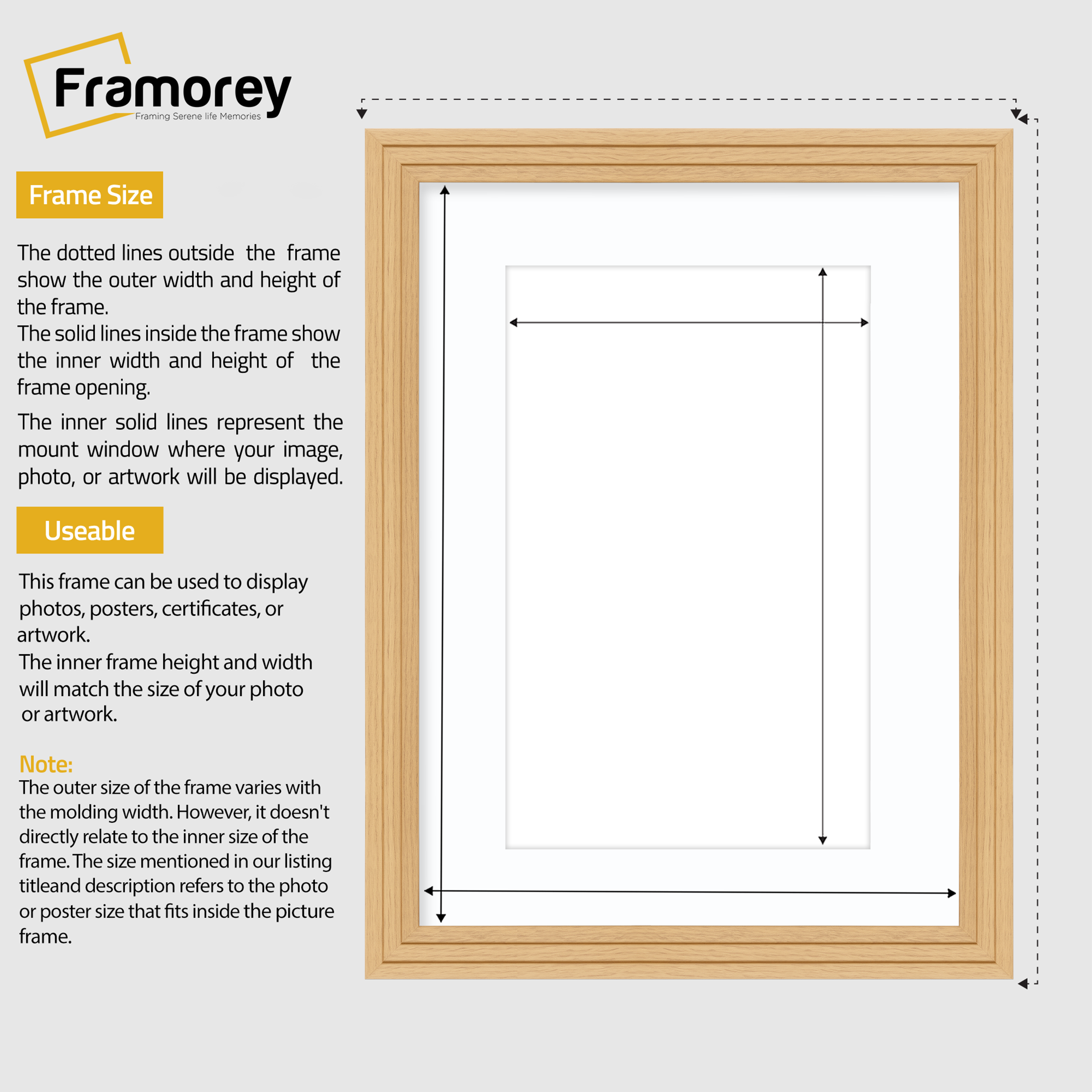 Step Style Oak Picture Frame Wall Art Poster Frame With White Mount