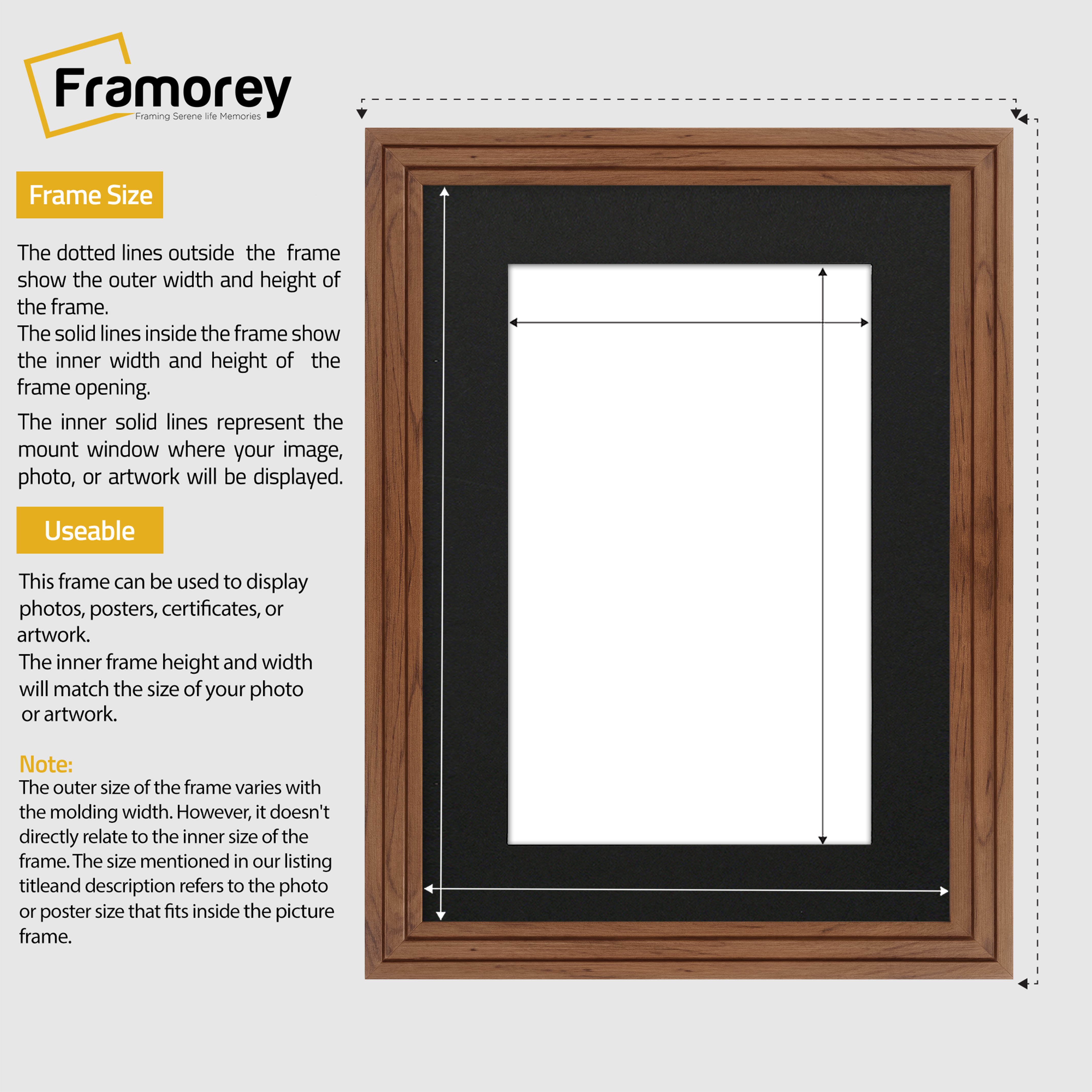 Step Style Walnut Picture Frame Wall Art Poster Frame With Black Mount