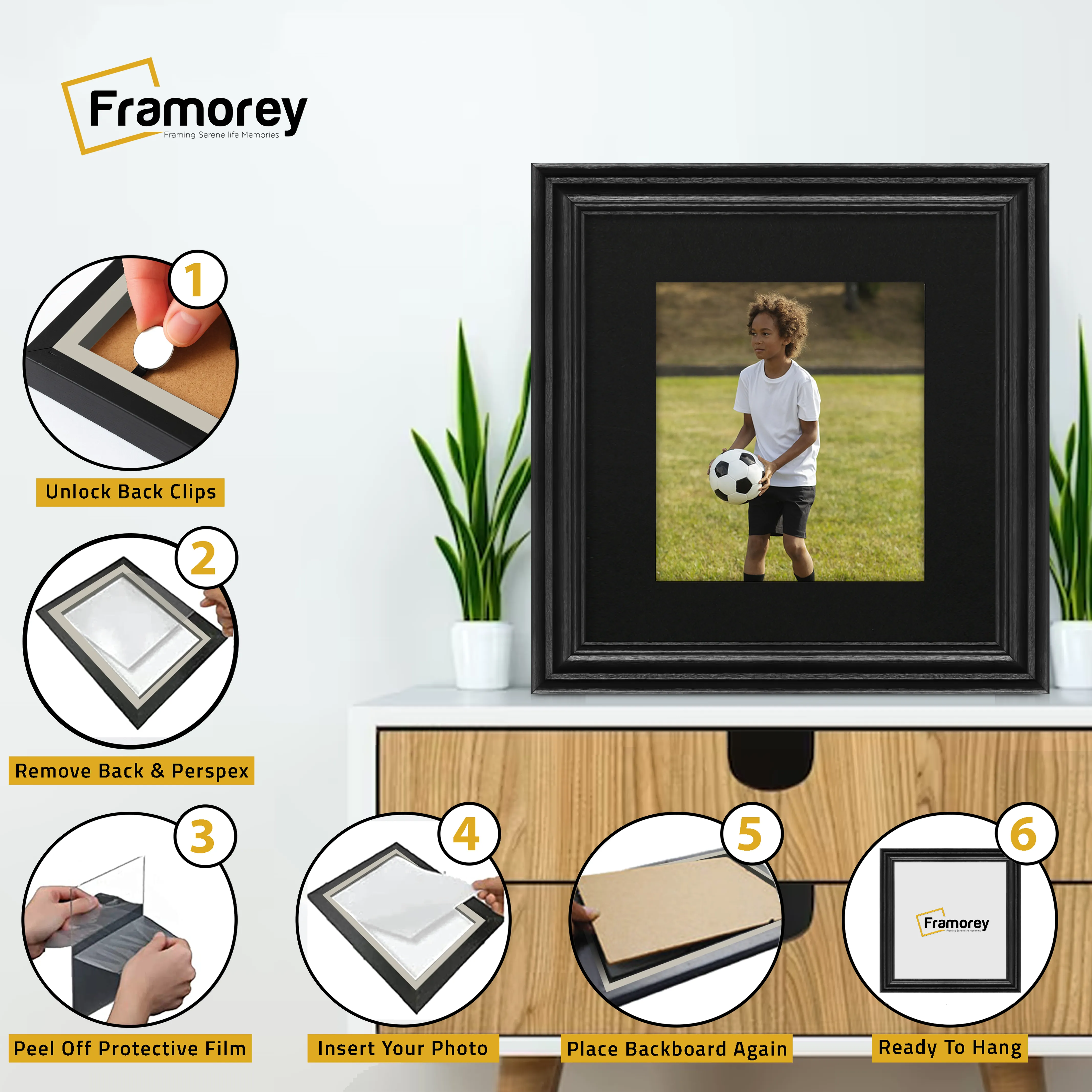Swept Style Square Black Picture Frame With Black Mount Photo Frame