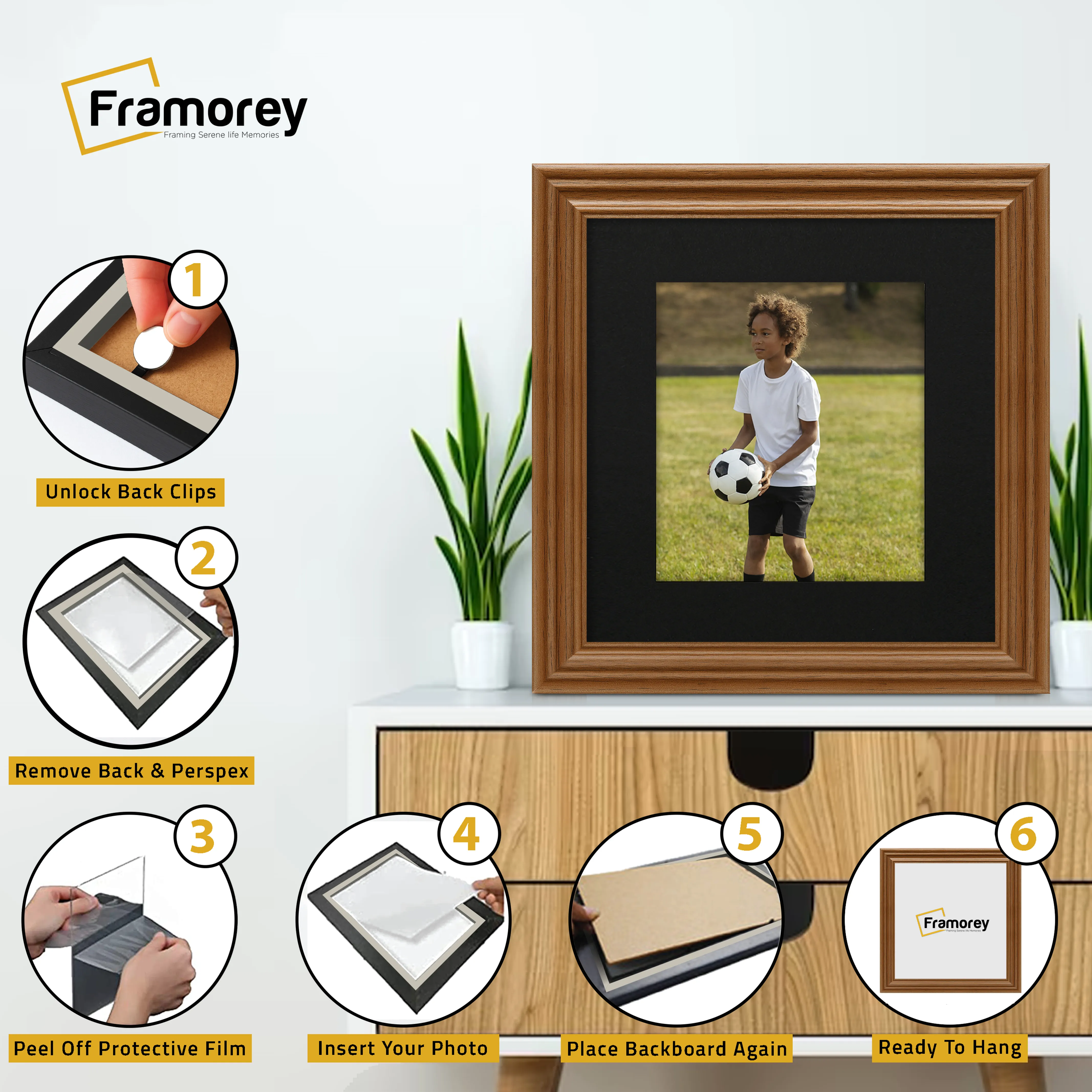 Swept Style Square Walnut Picture Frame Wall Frame With Black  Mount