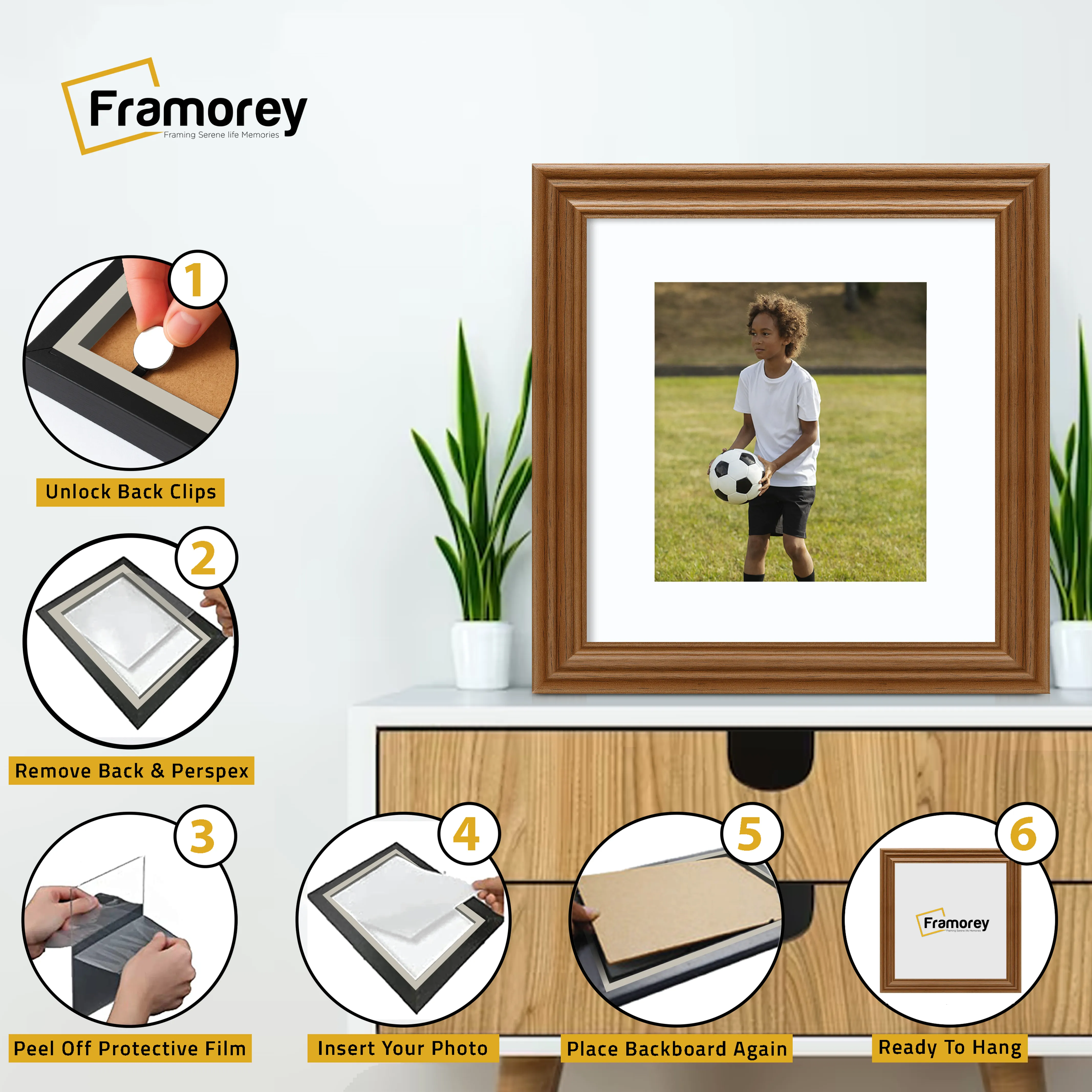 Swept Style Square Walnut Picture Frame Wall D?cor Photo Frame With White Mount