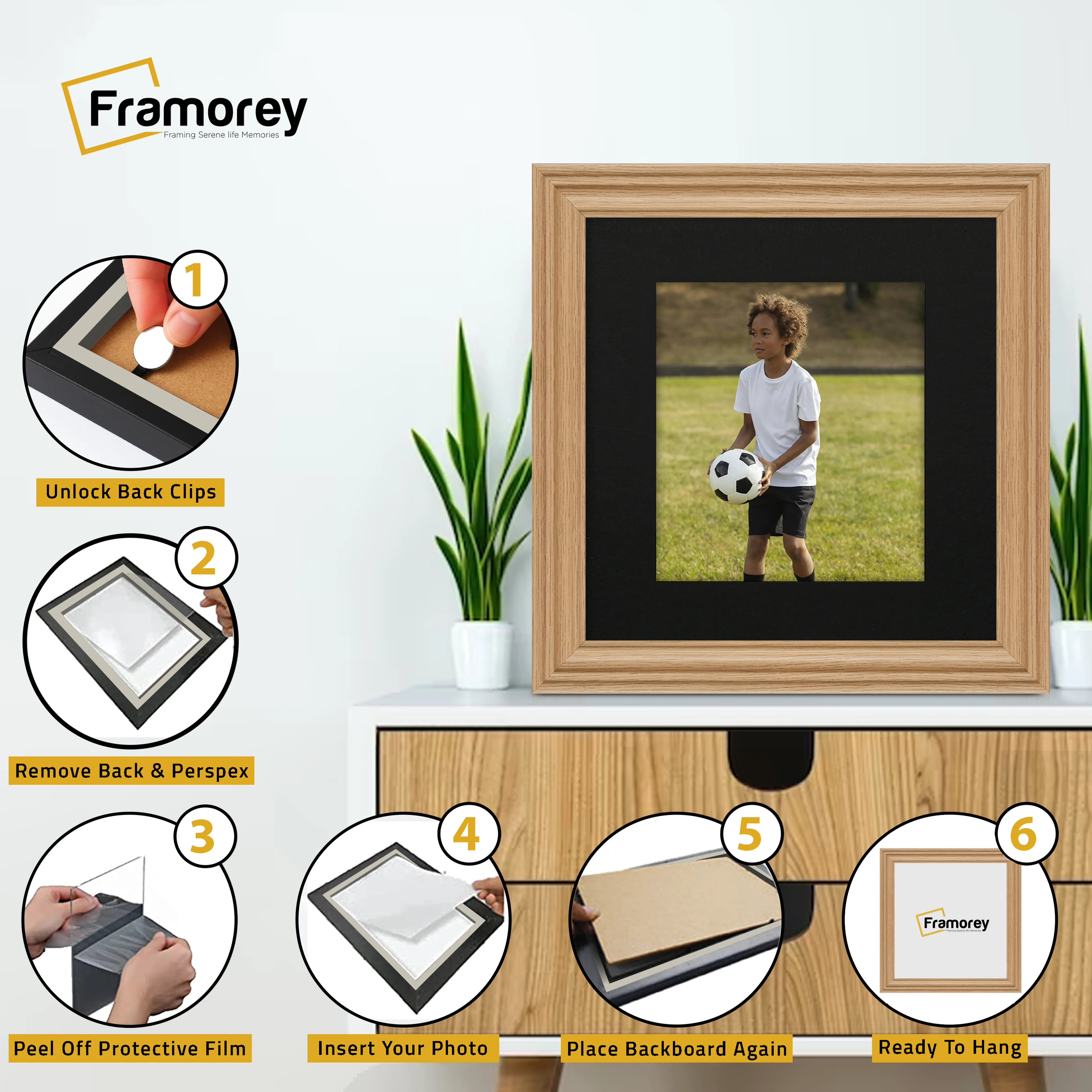 Swept Style Square Oak Picture Frame Wall Decor Photo Frame With Black  Mount