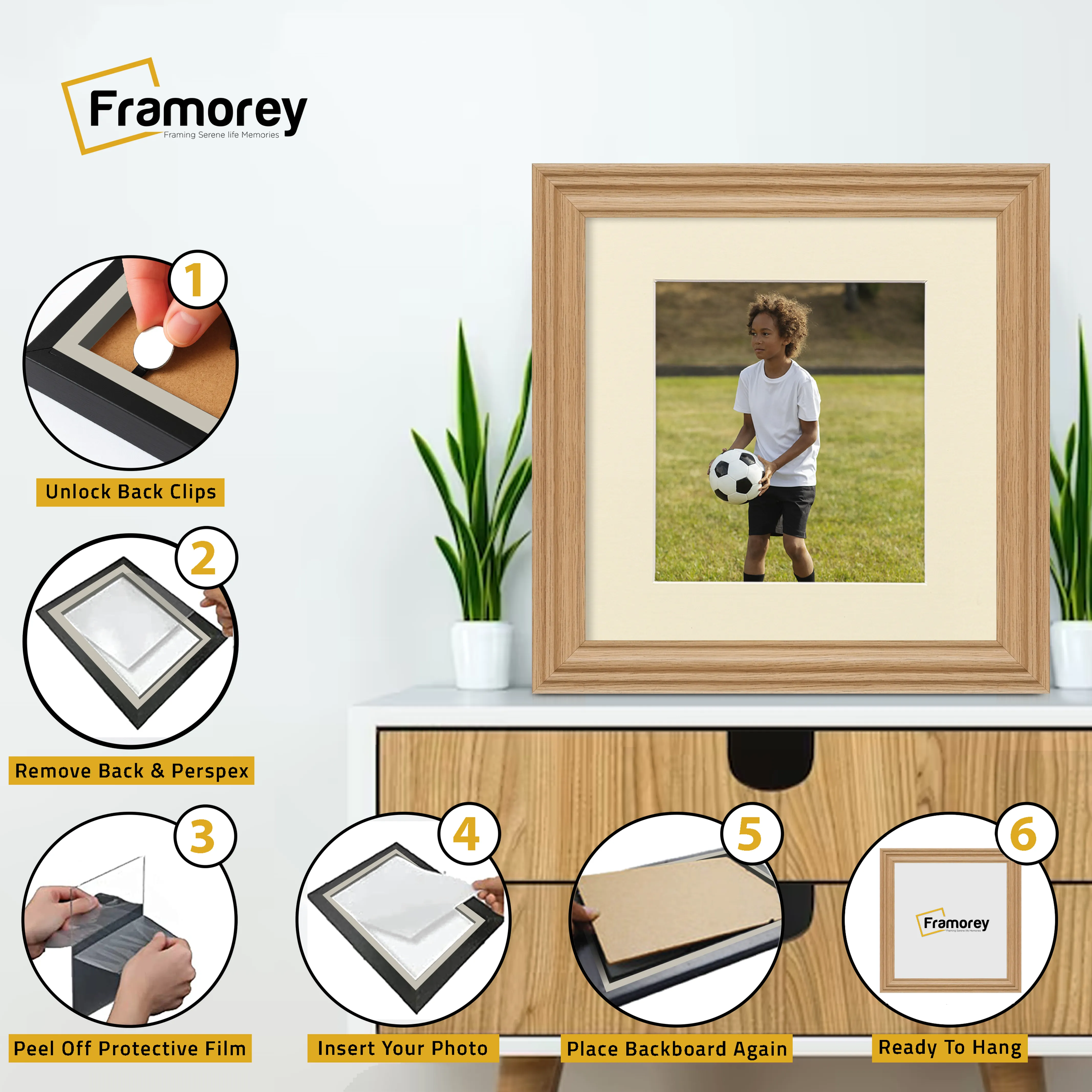 Swept Style Square Oak Picture Frame Wall Decor Photo Frame With Ivory Mount