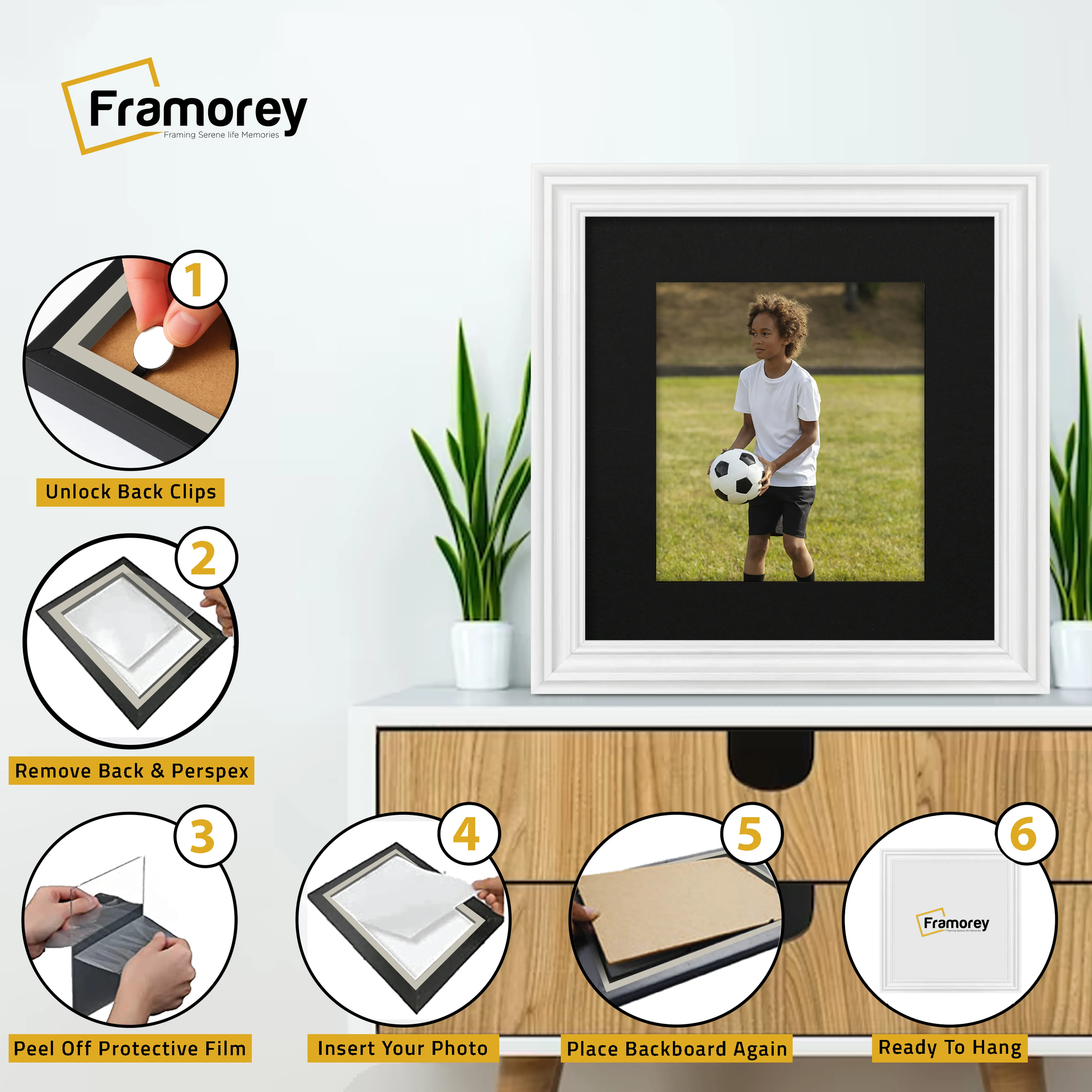 Swept Style Square White Picture Frame Wall Decor Photo Frame With Black  Mount