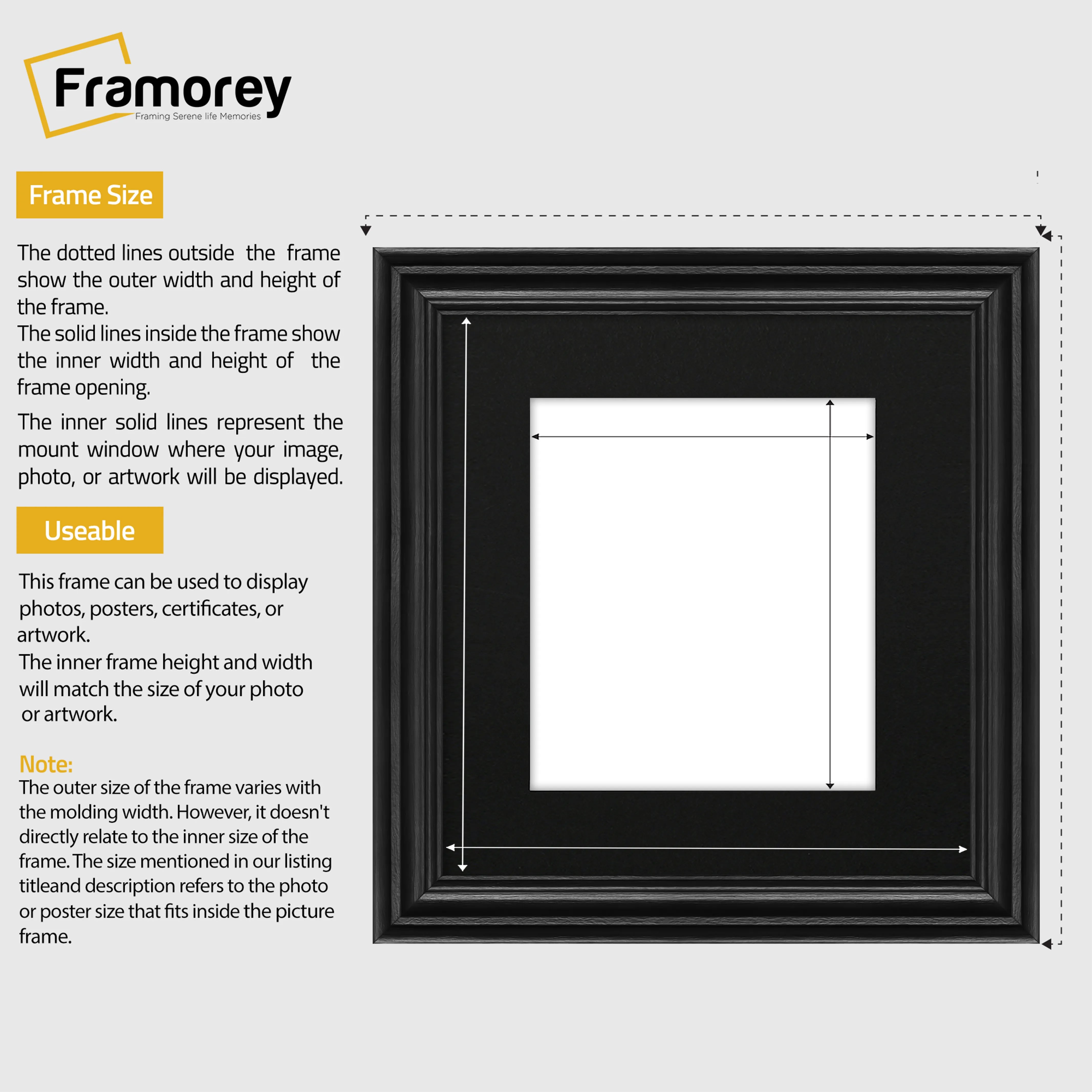 Swept Style Square Black Picture Frame With Black Mount Photo Frame