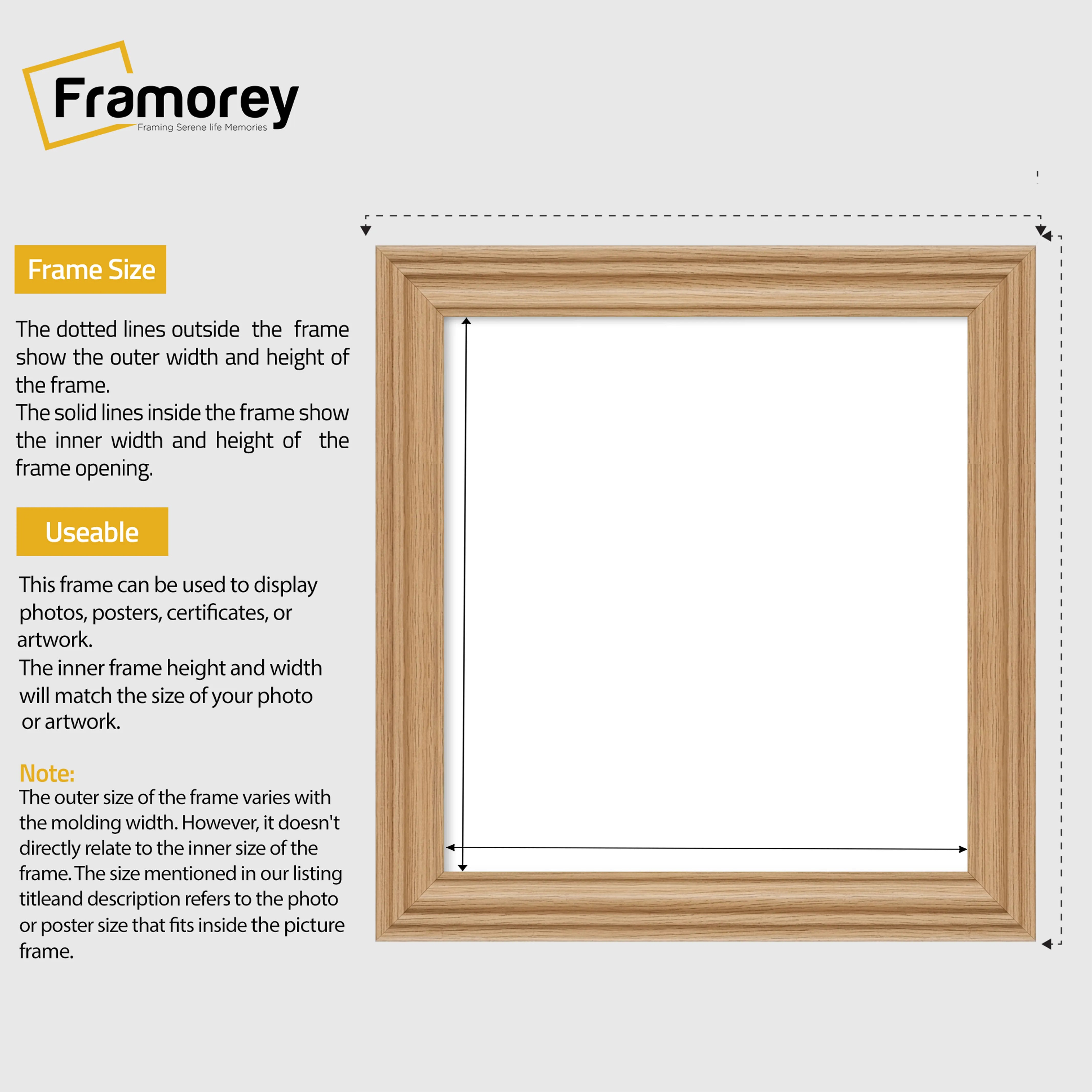 Swept Style Square Size Oak Picture Frame Wall Decor Photo Frame