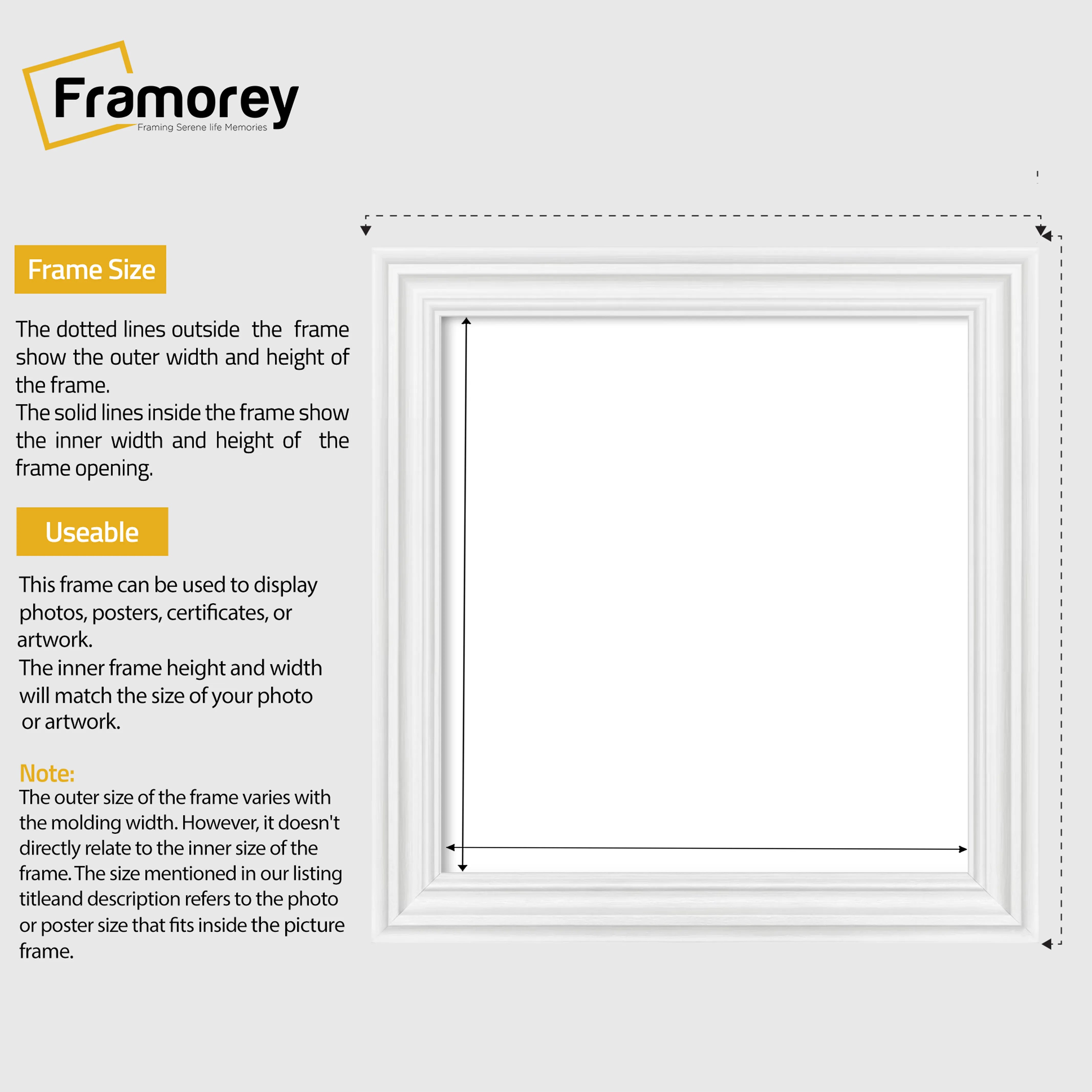 Swept Style Square Size White Picture Frame Wall Decor Photo Frame