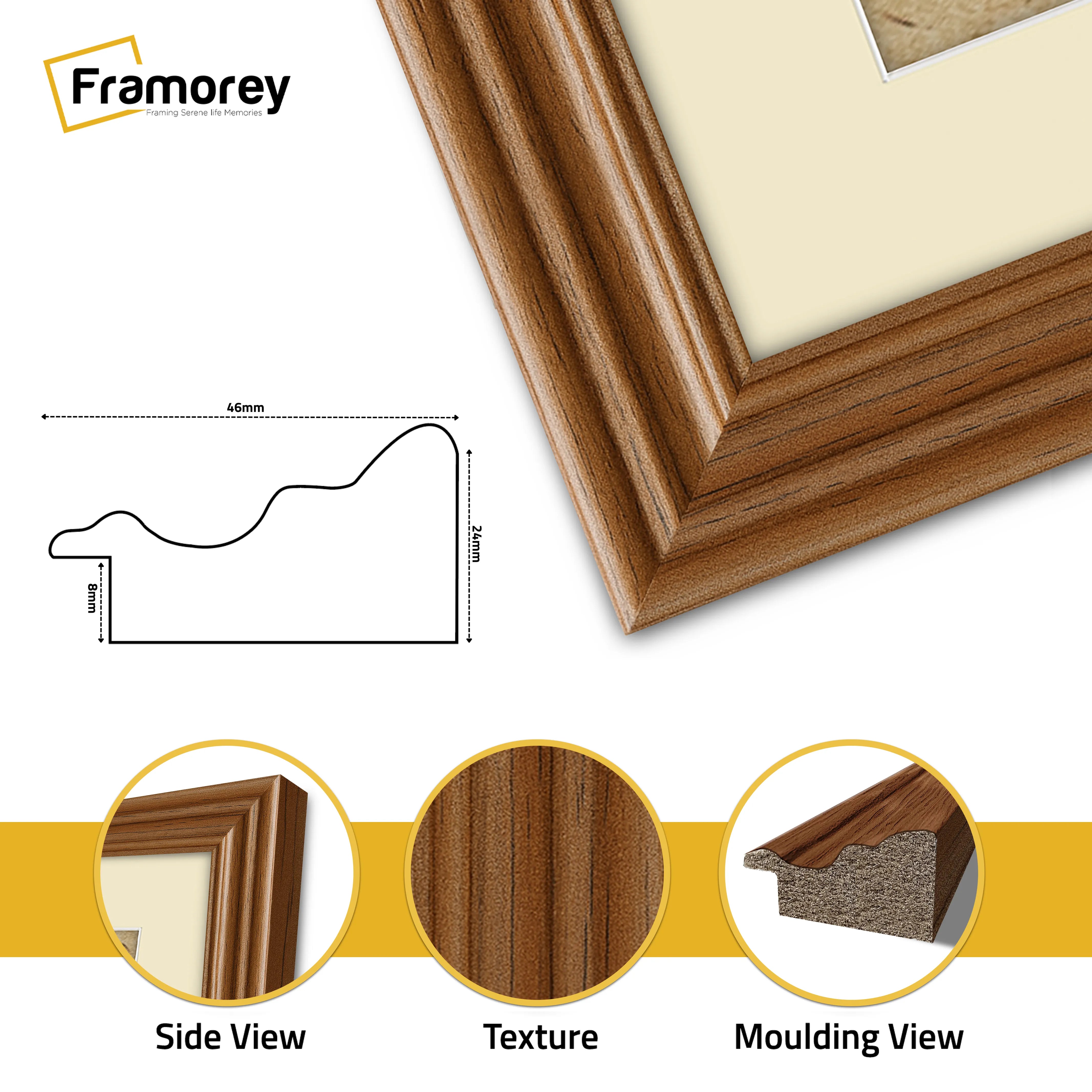 Swept Style Walnut Picture Frame Wall Décor Photo Frame With Ivory Mount