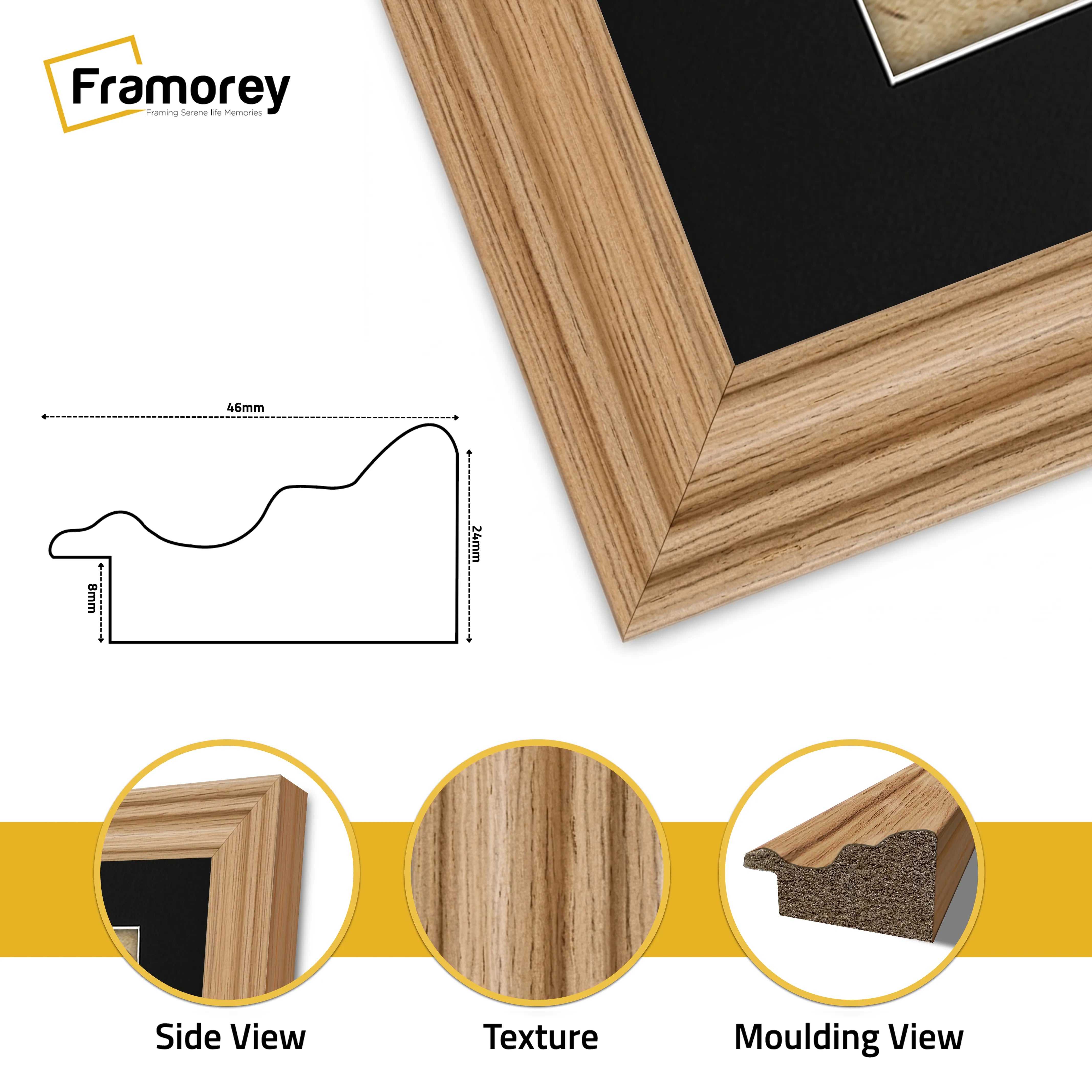 Swept Style Panoramic Oak Picture Frame Wall Décor Photo Frame With Black Mount