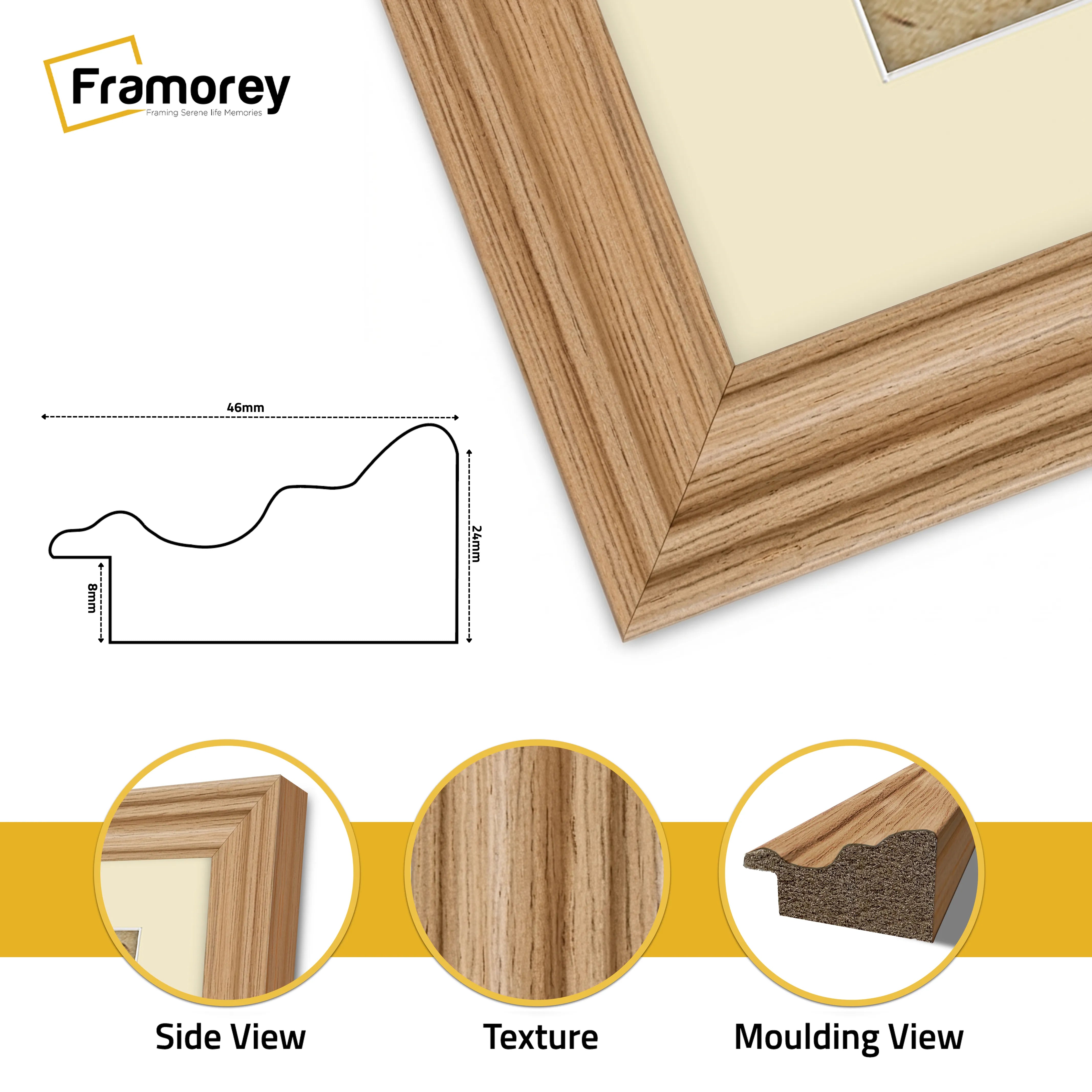 Swept Style Oak Picture Frame Wall Décor Photo Frame With Ivory Mount