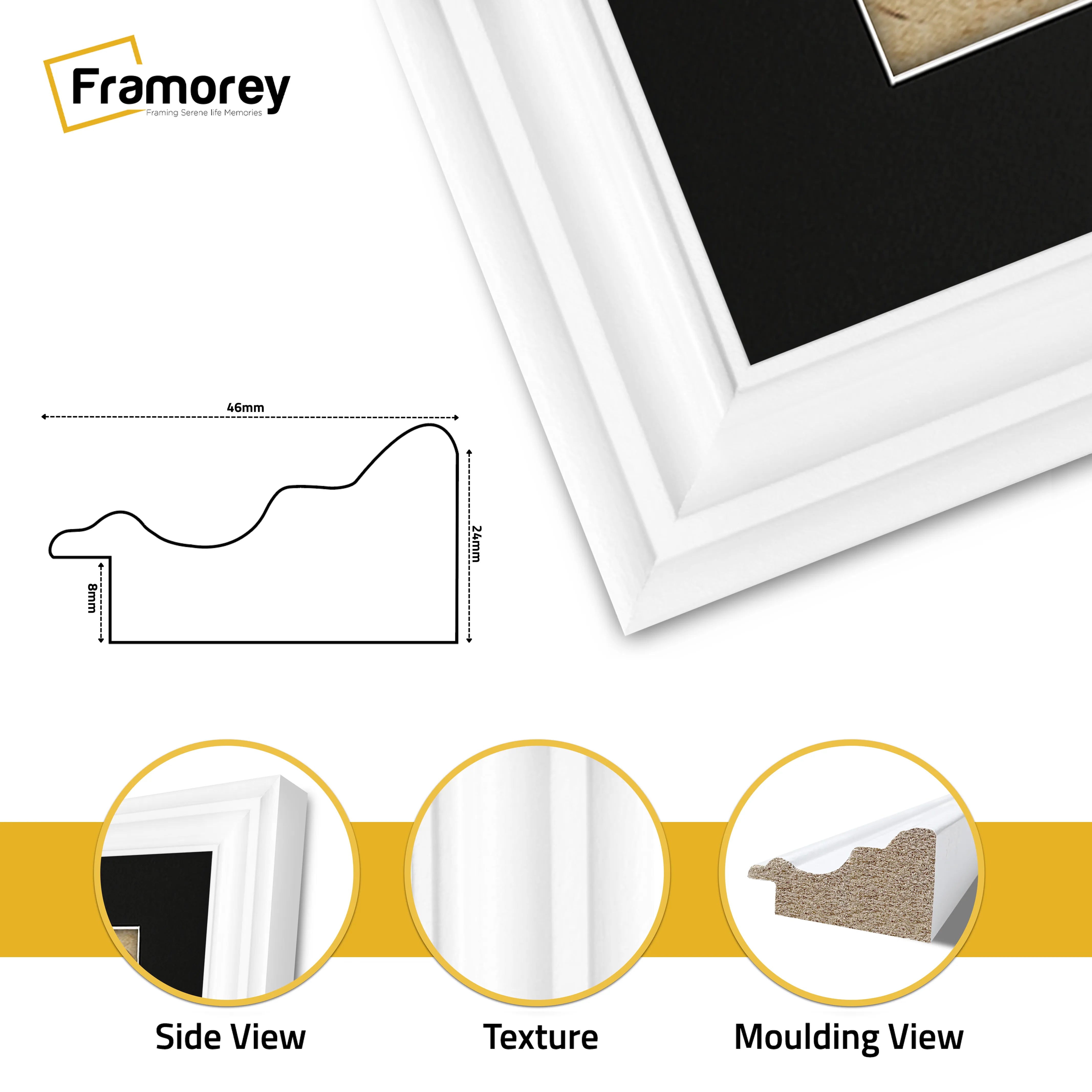 Swept Style Square White Picture Frame Wall Decor Photo Frame With Black  Mount
