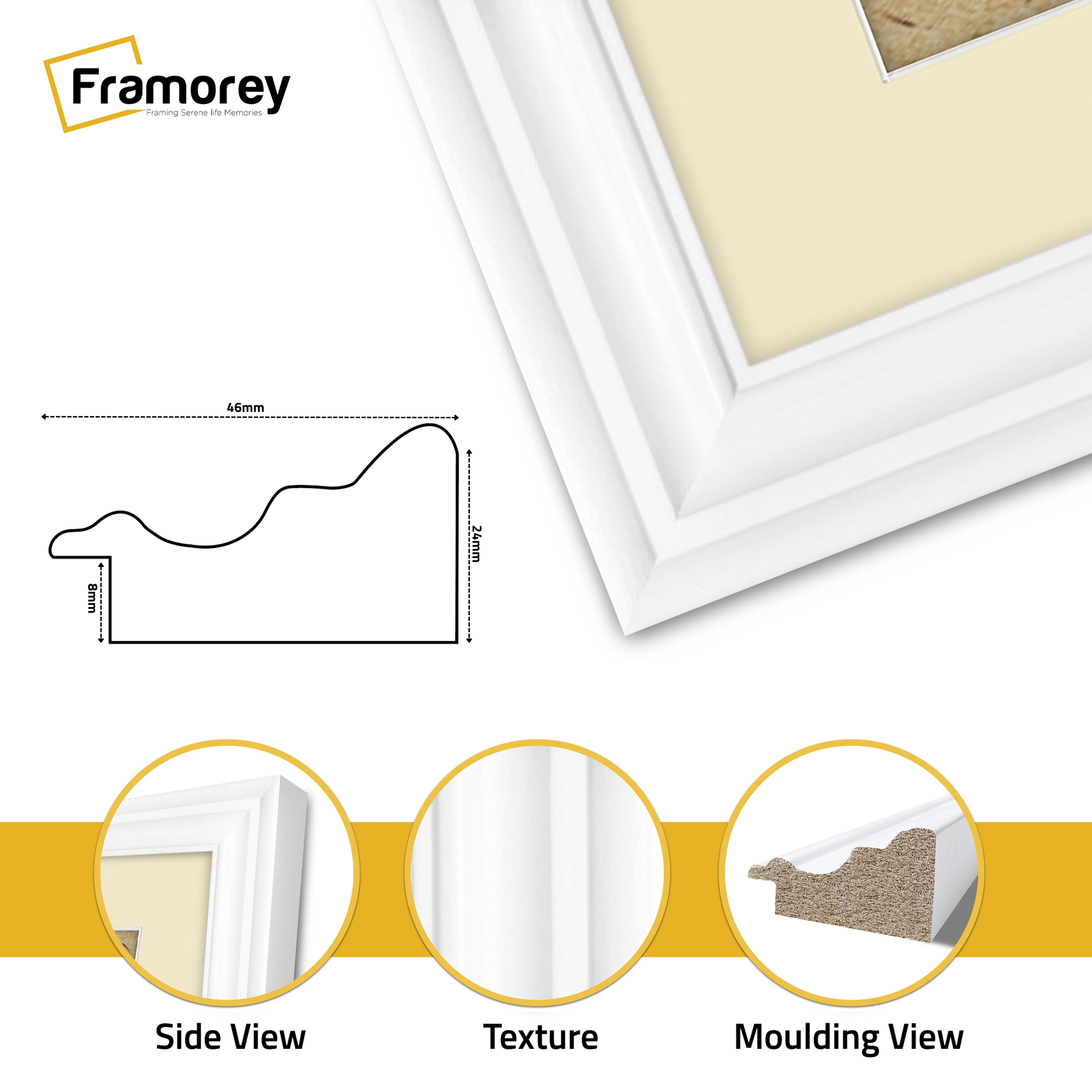 Swept Style White Picture Frame Wall Décor Photo Frame With Ivory Mount