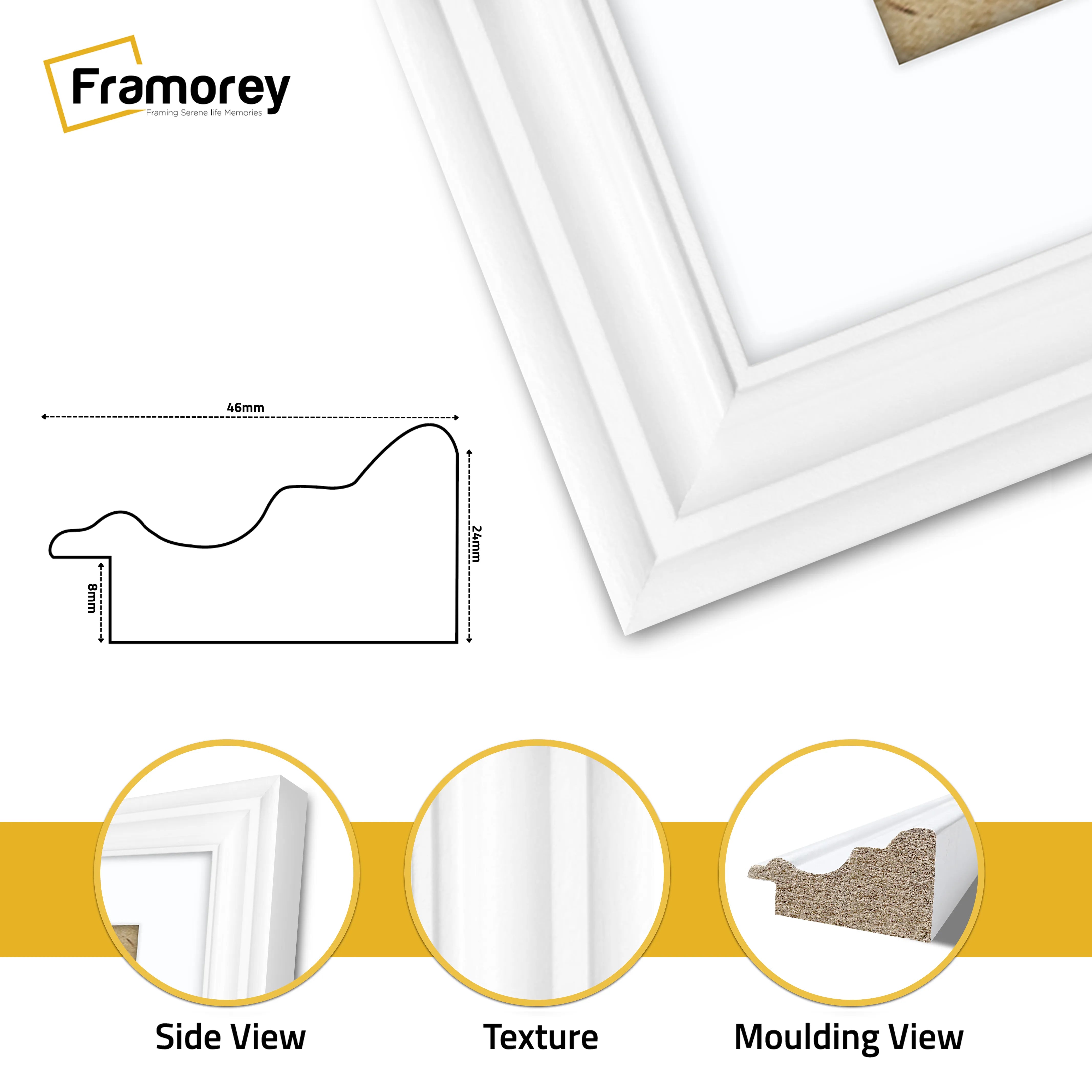 Swept Style Panoramic White Picture Frame Wall Frame With White Mount