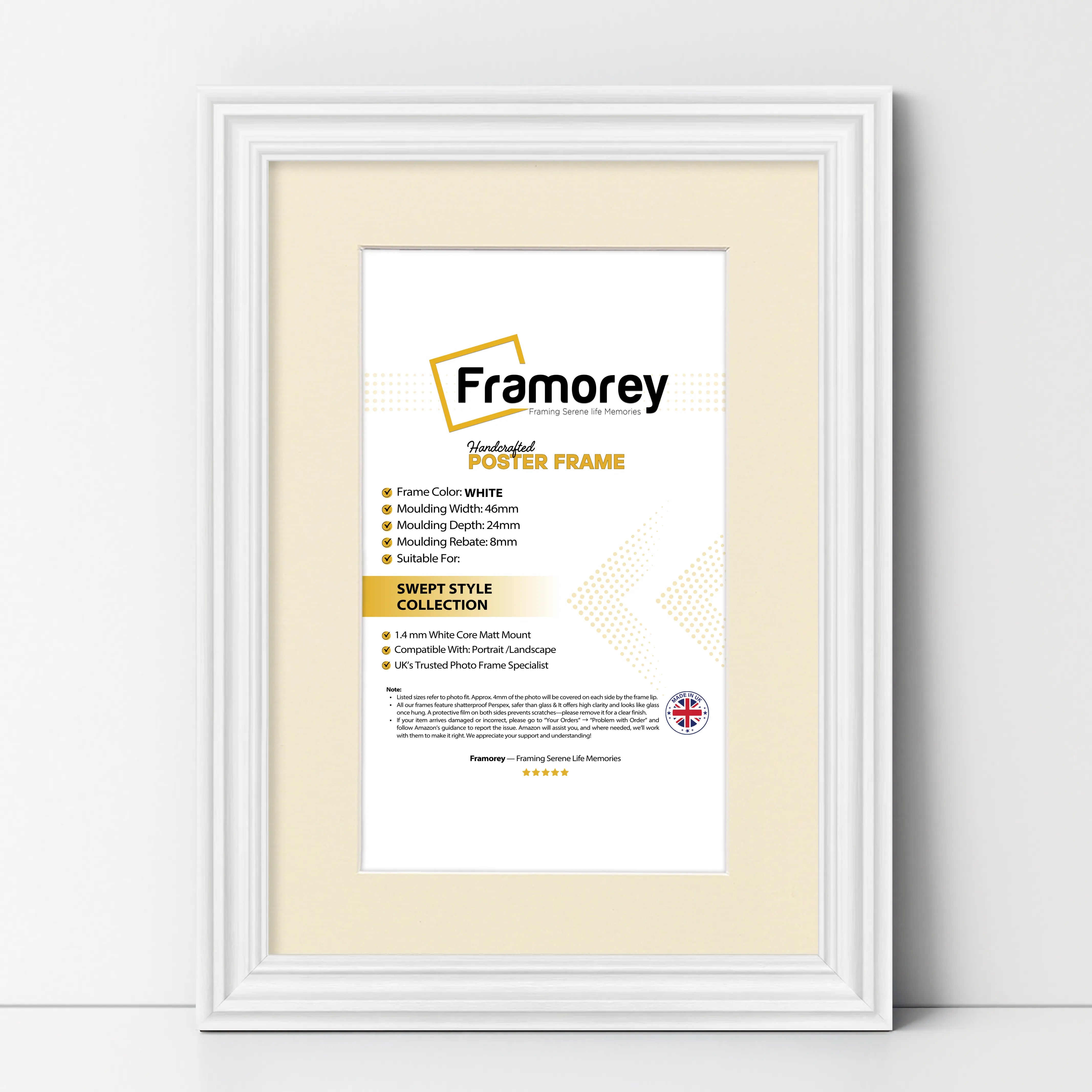 Swept Style White Picture Frame Wall Décor Photo Frame With Ivory Mount