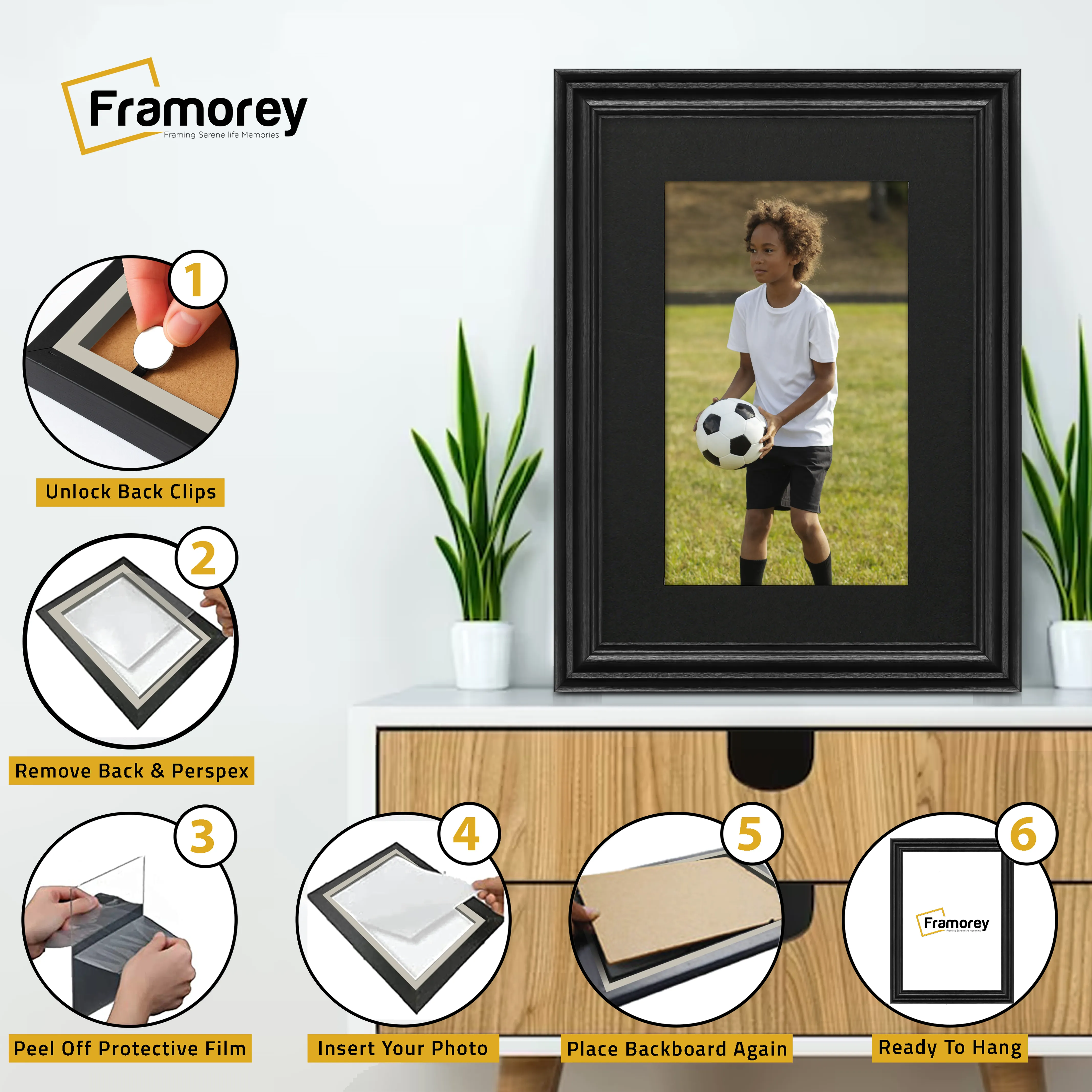 Swept Style Black Picture Frame Wall Décor Photo Frame With Black Mount