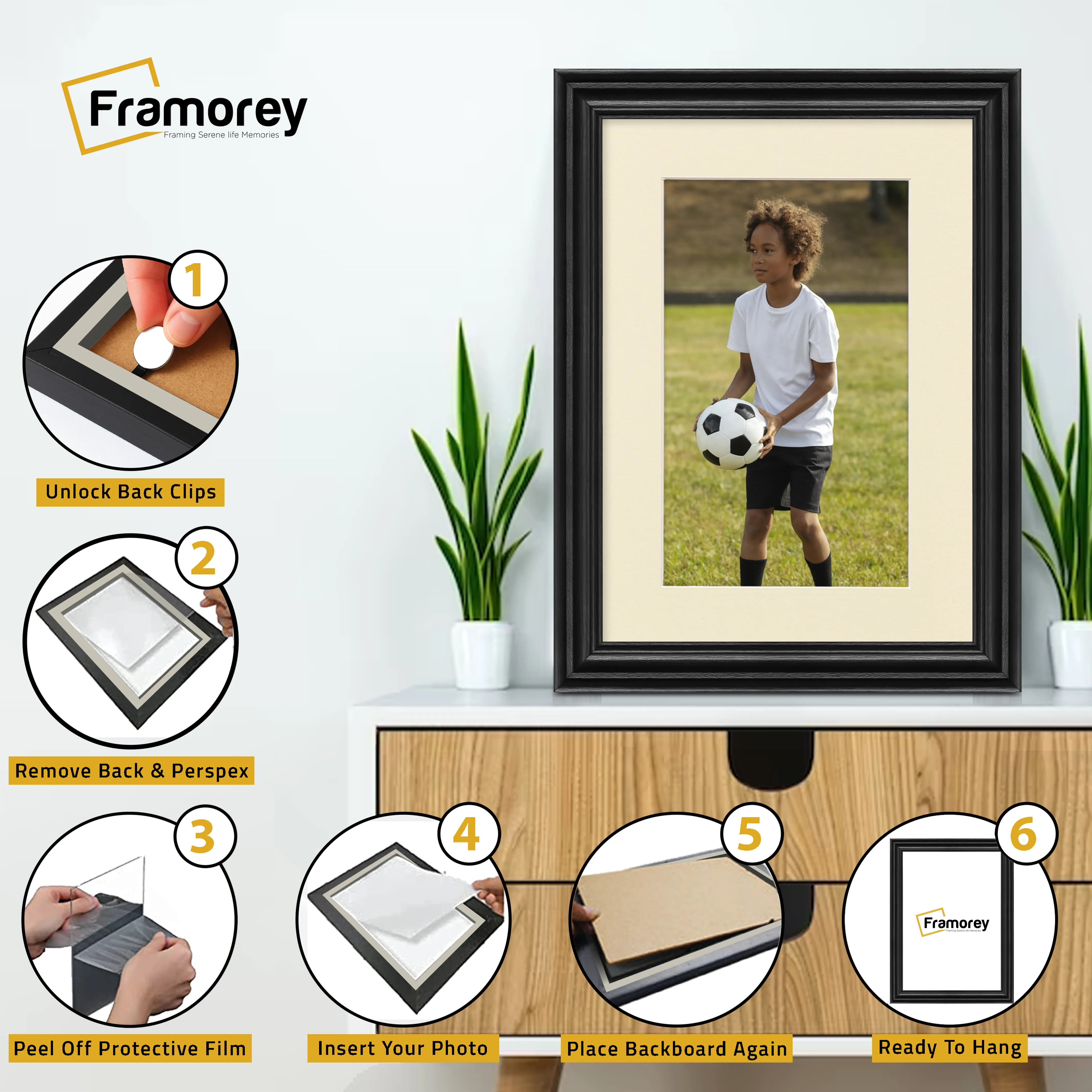 Swept Style Black Picture Frame Wall Décor Photo Frame With Ivory Mount